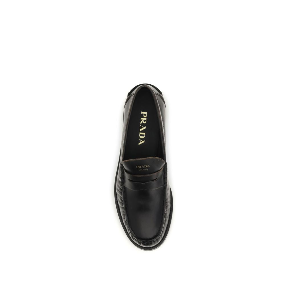 Prada Black Calf Leather Bos Taurus Slip-On Loafers - Luxe Marca