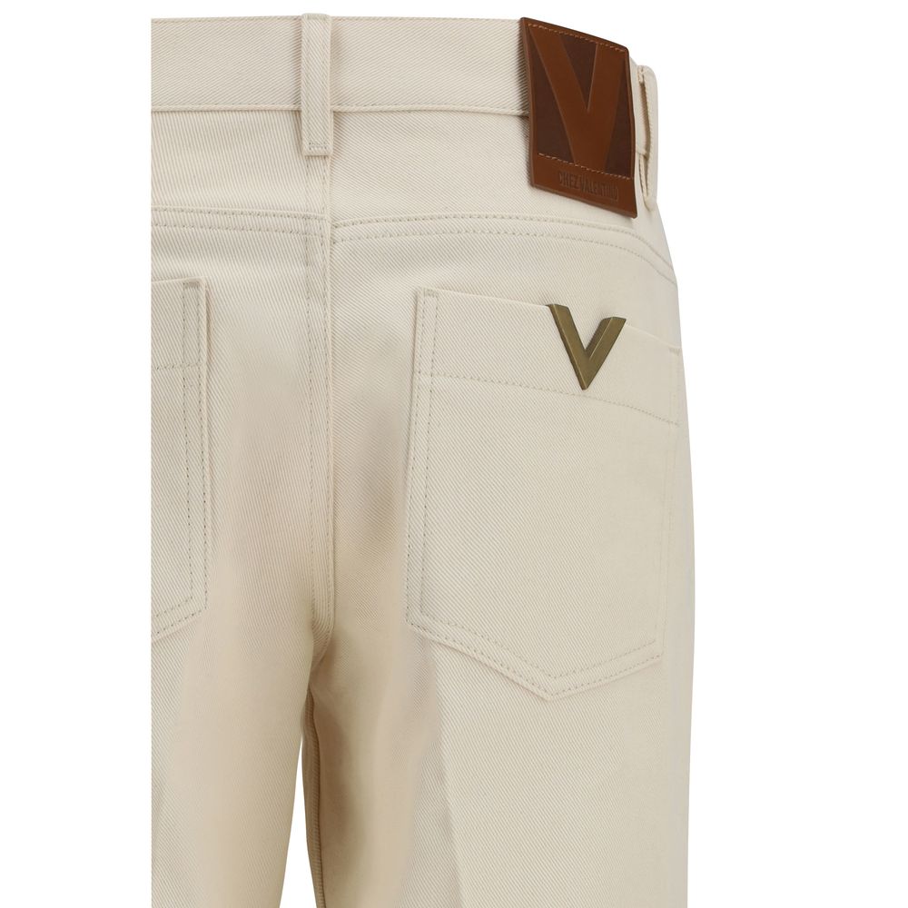 Valentino Beige Cotton Flared Jeans - Luxe Marca