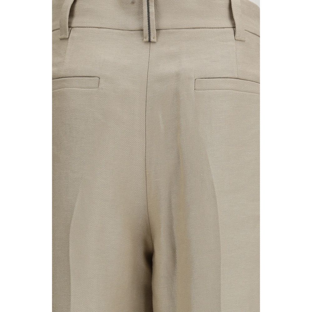 Brunello Cucinelli Beige Linen Casual Pants - Luxe Marca