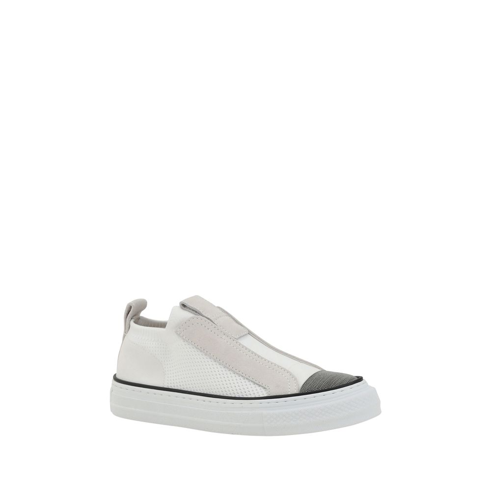 Brunello Cucinelli White Nylon Low Top Sneakers - Luxe Marca