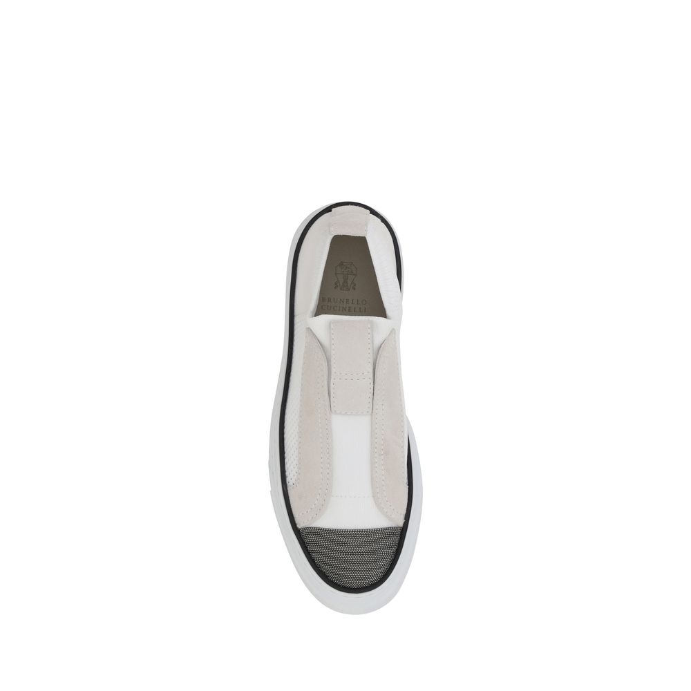 Brunello Cucinelli White Nylon Low Top Sneakers - Luxe Marca