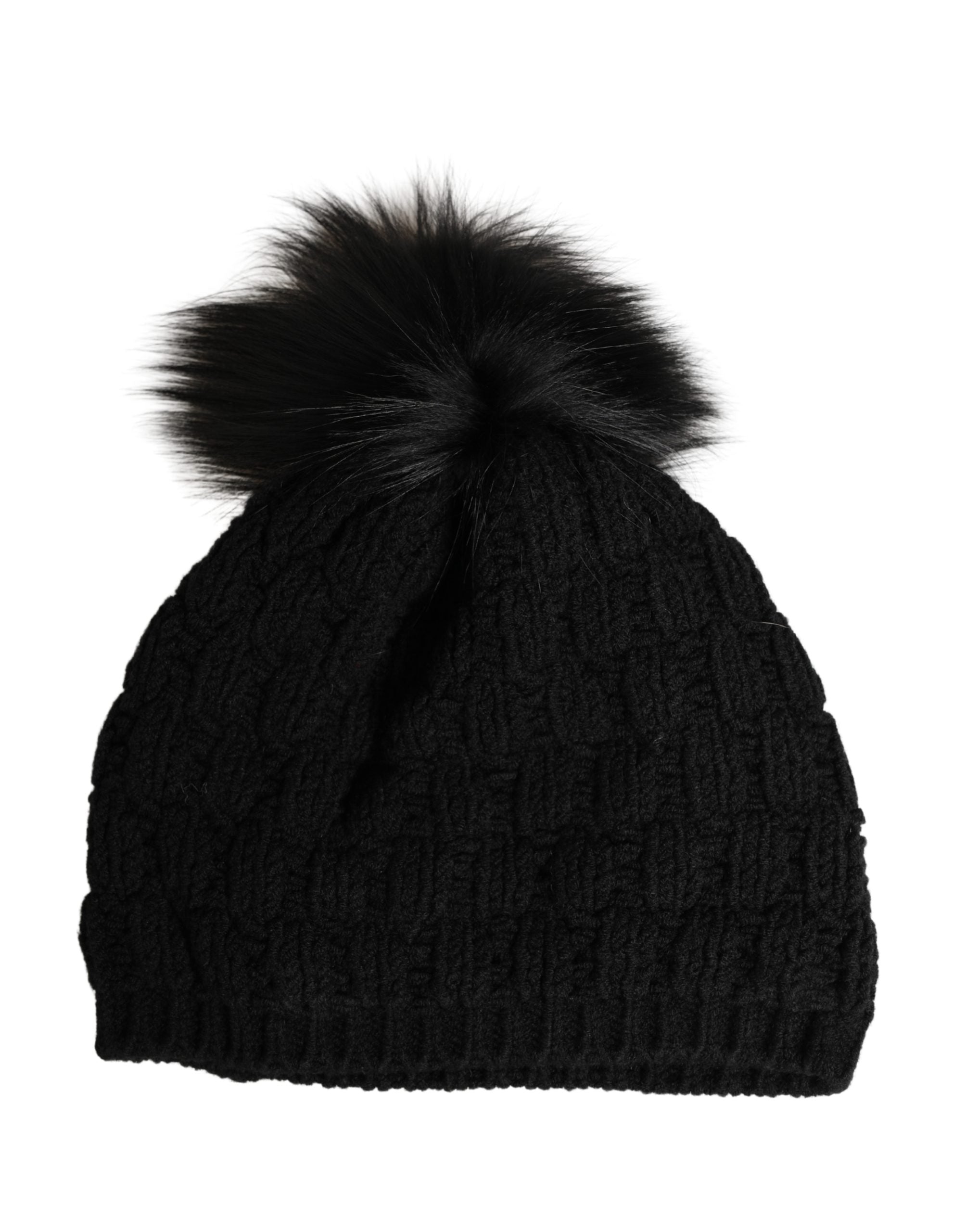 Dolce & Gabbana Black Acrylic Knitted Fur Winter Beanie