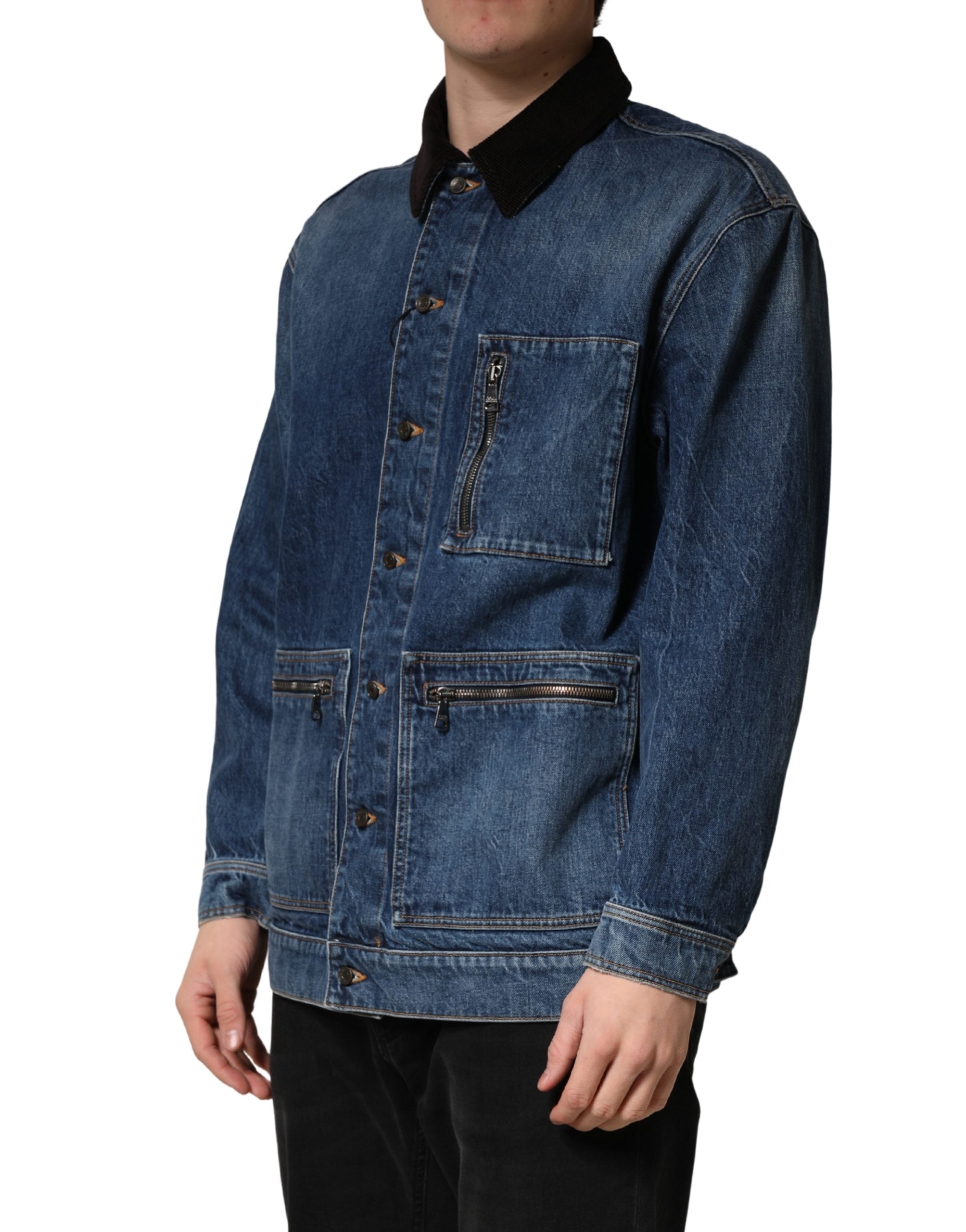 Dolce & Gabbana Black Blue Cotton Denim Blouson Men Jacket