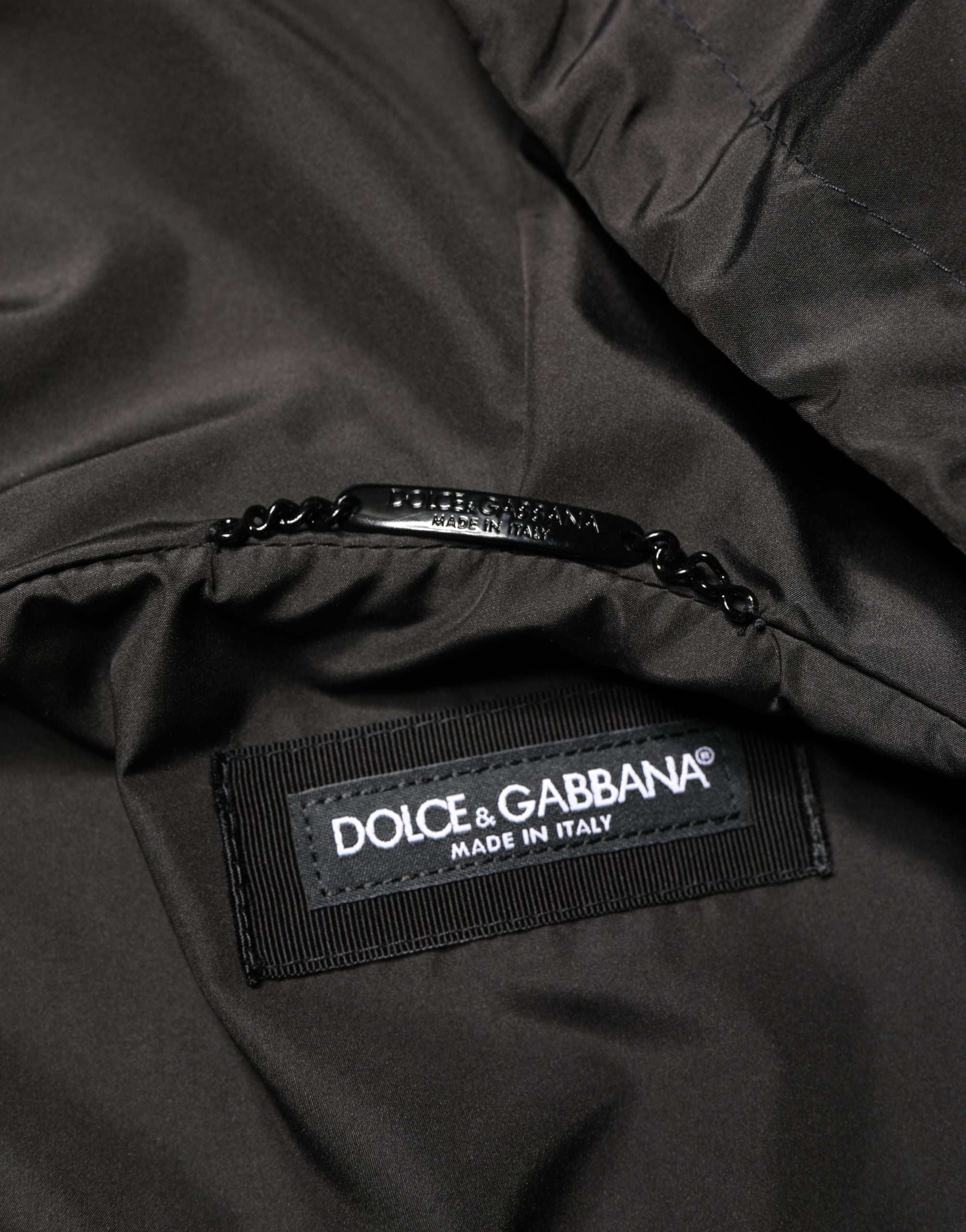 Dolce & Gabbana Men Black Hooded Full Zip Bomber Jacket