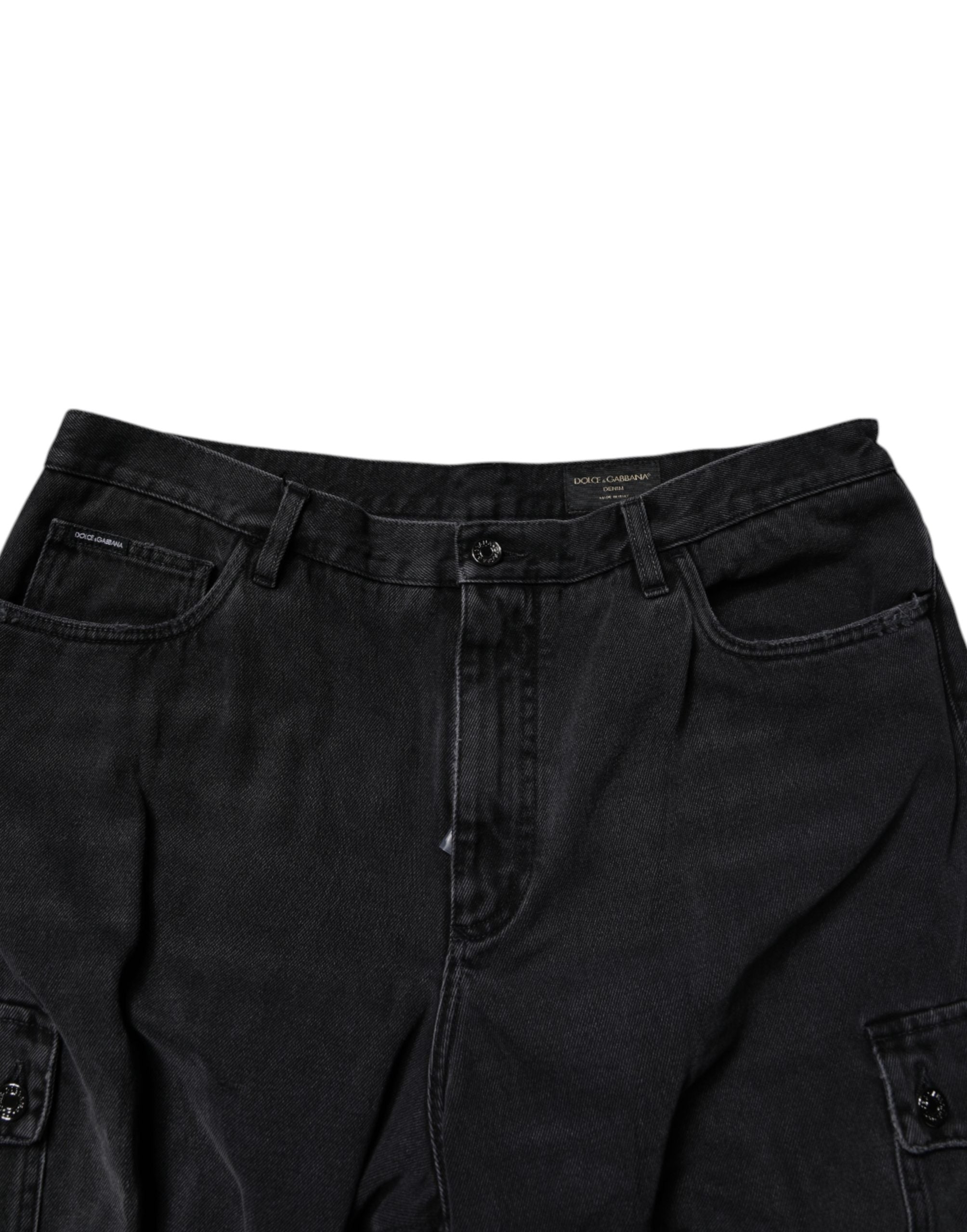 Dolce & Gabbana Black Mid Waist Denim Cargo Bermuda  Shorts