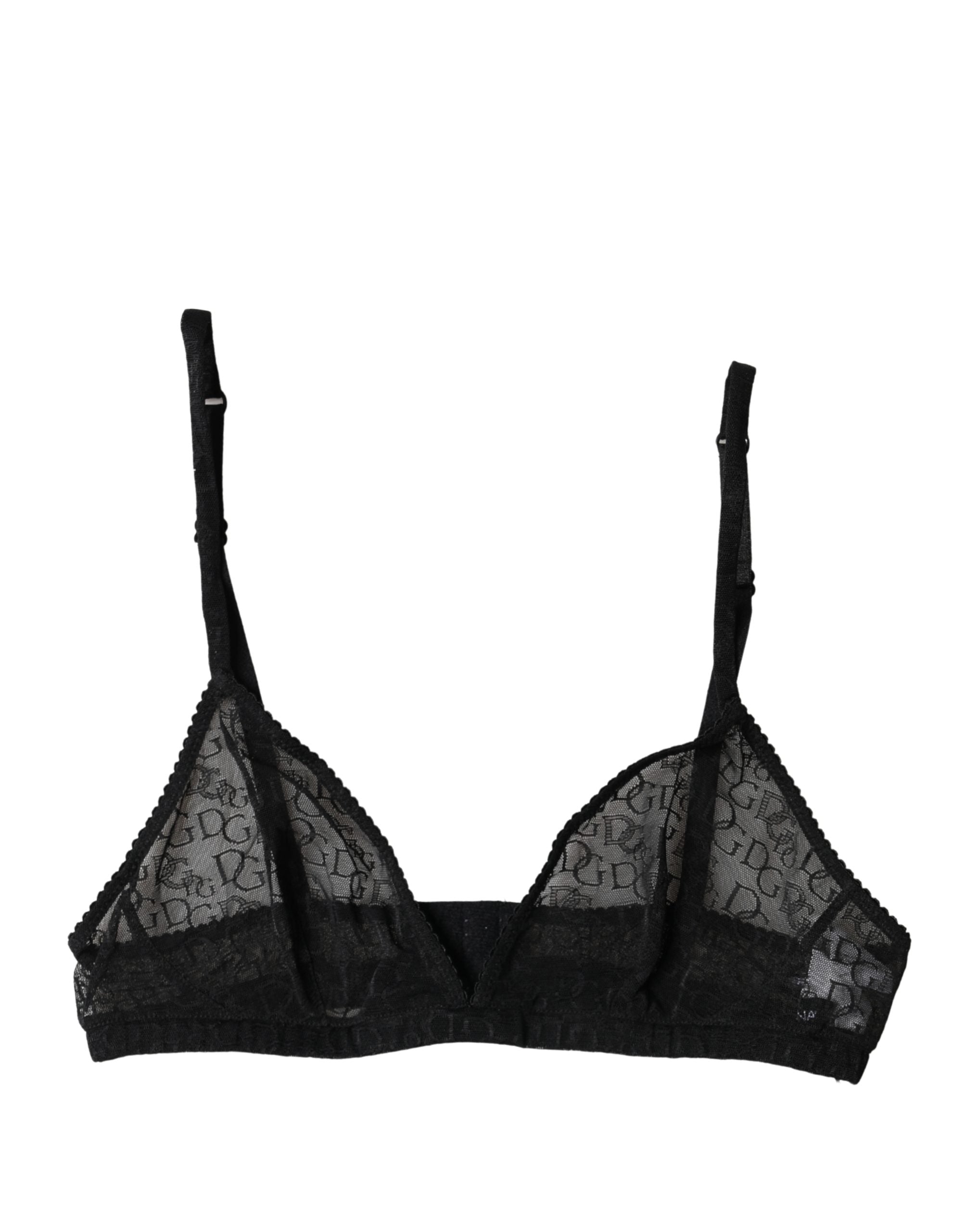 Dolce & Gabbana Black Logo Mania Sheer Soft Cup Bra Underwear