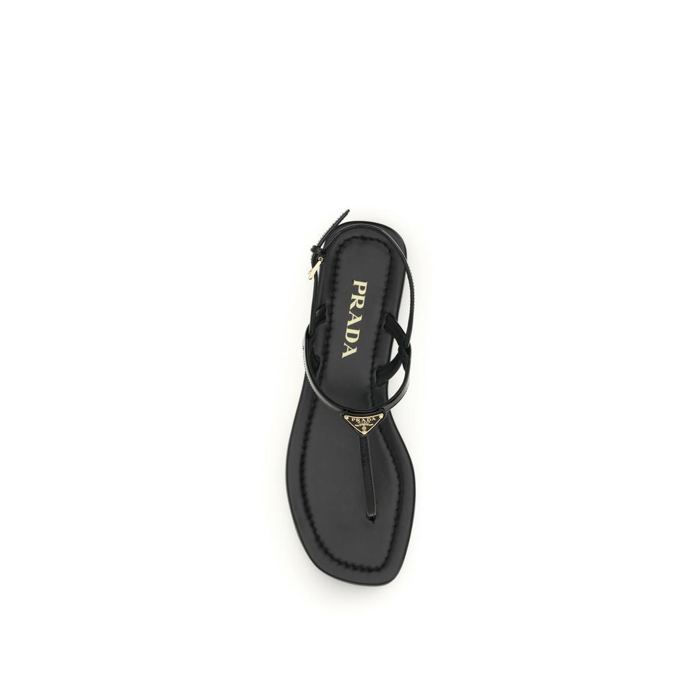 Prada Black Calf Leather Bos Taurus Flip-Flop Sandals - Luxe Marca
