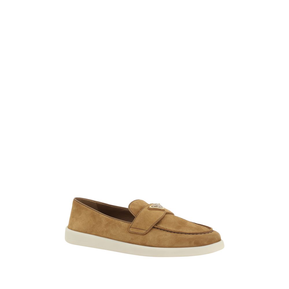 Prada Brown Calf Leather Bos Taurus Slip-On Loafers