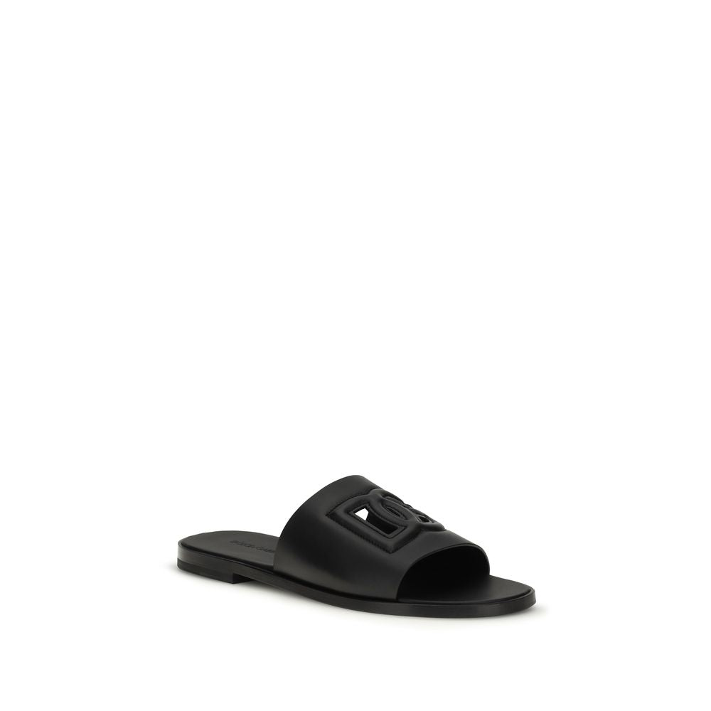 Dolce & Gabbana Black Calf Leather Bos Taurus Sandals