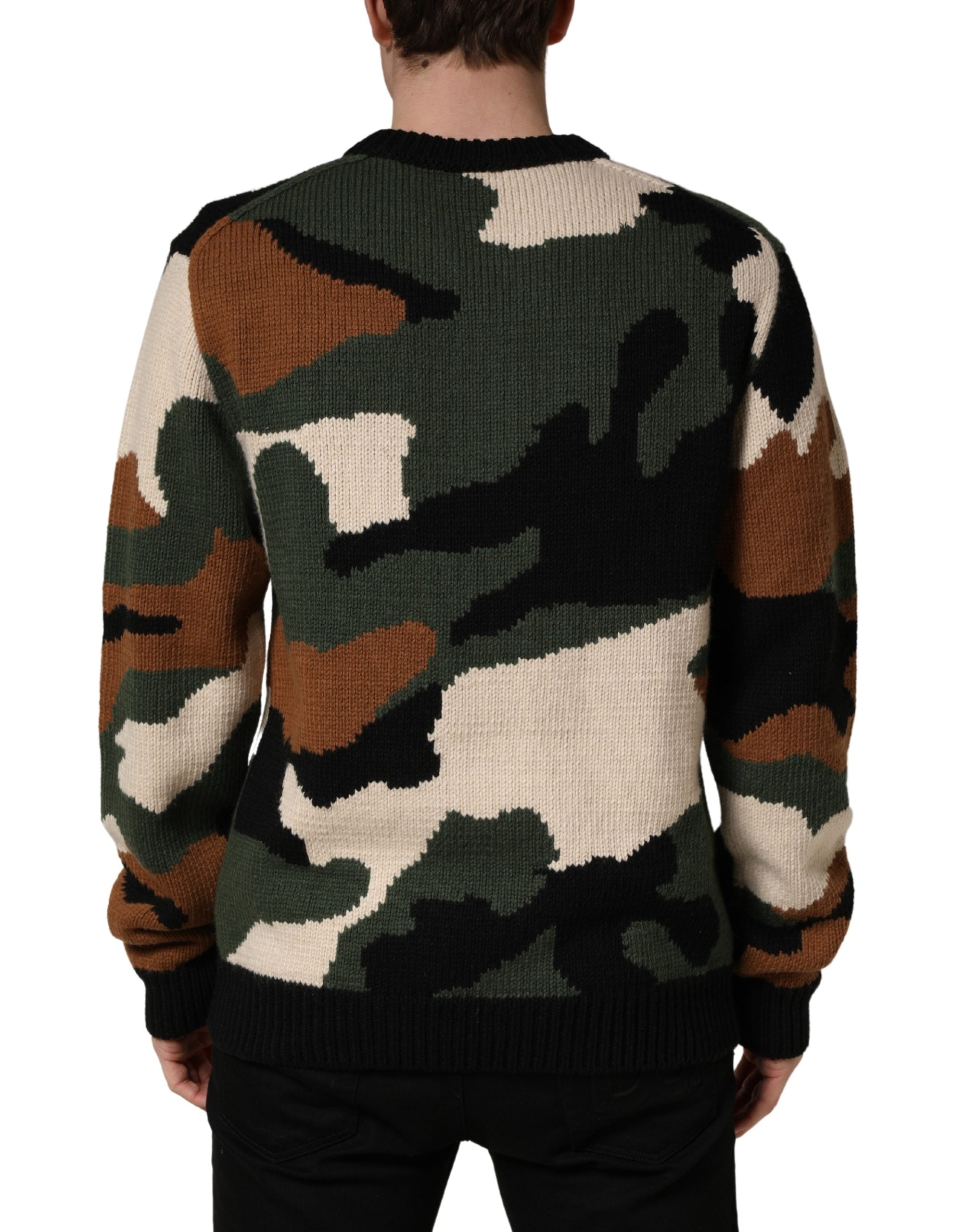 Dolce & Gabbana Multicolor Intarsia-Knit Camouflage Pullover Sweater