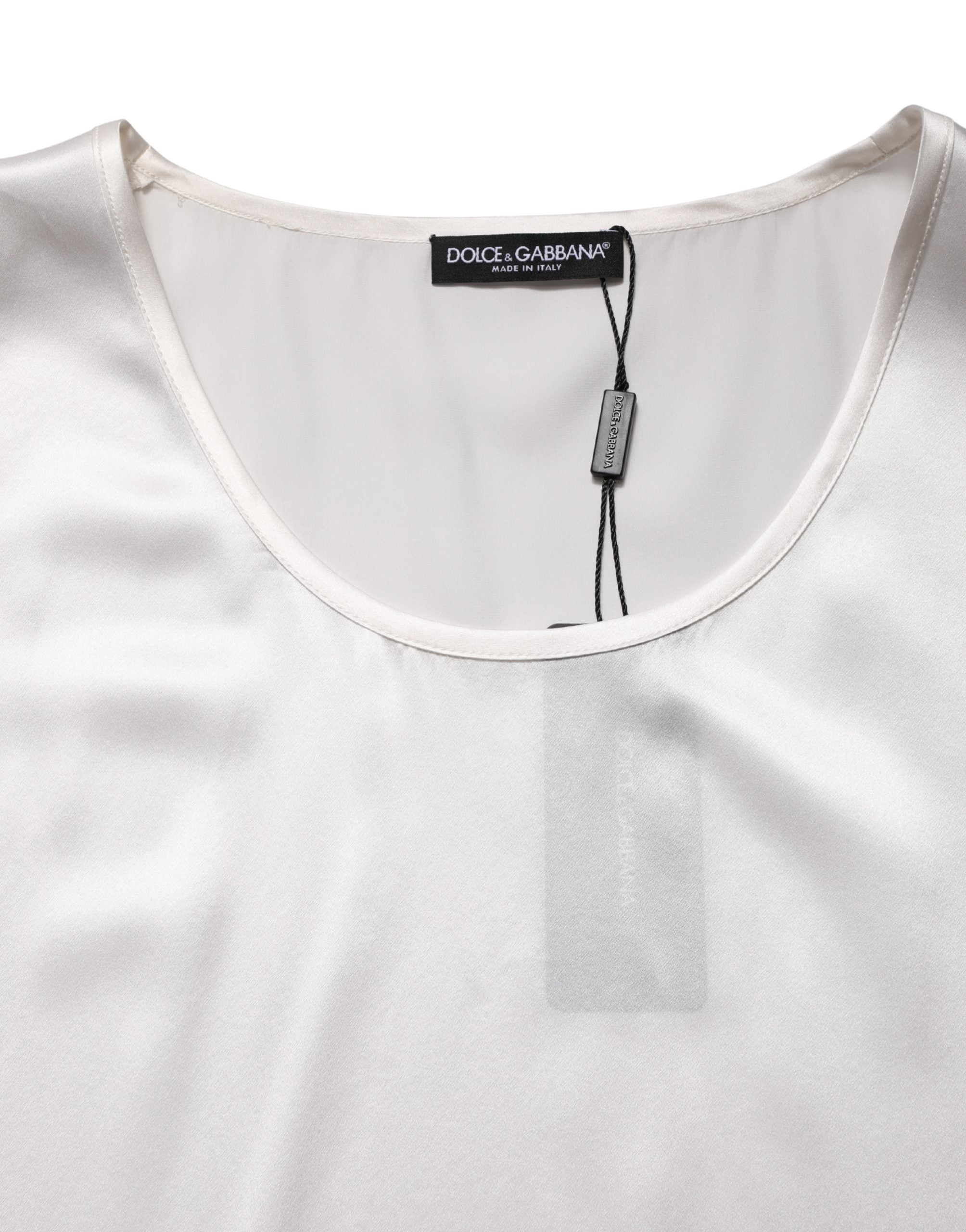 Dolce & Gabbana White Satin Polyester SleevelessTank T-shirt