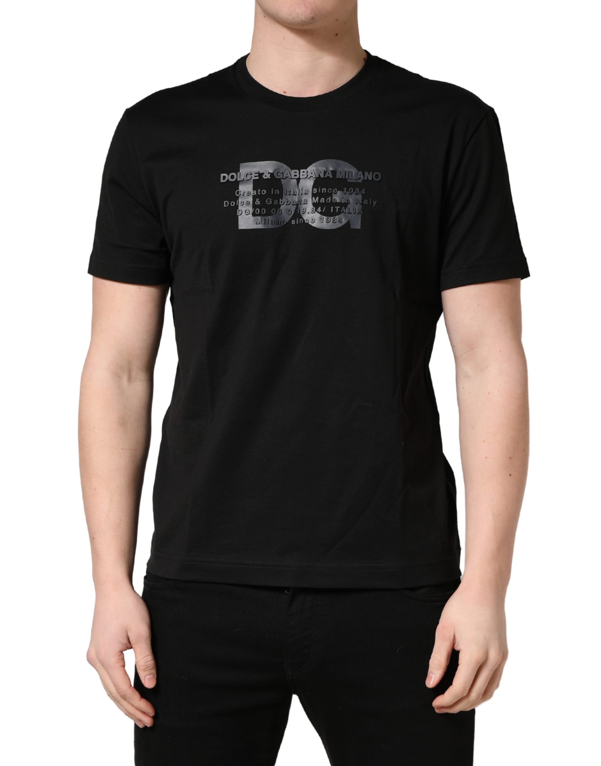 +39 MASQ Black Logo DG Print Cotton Crew Neck T-shirt