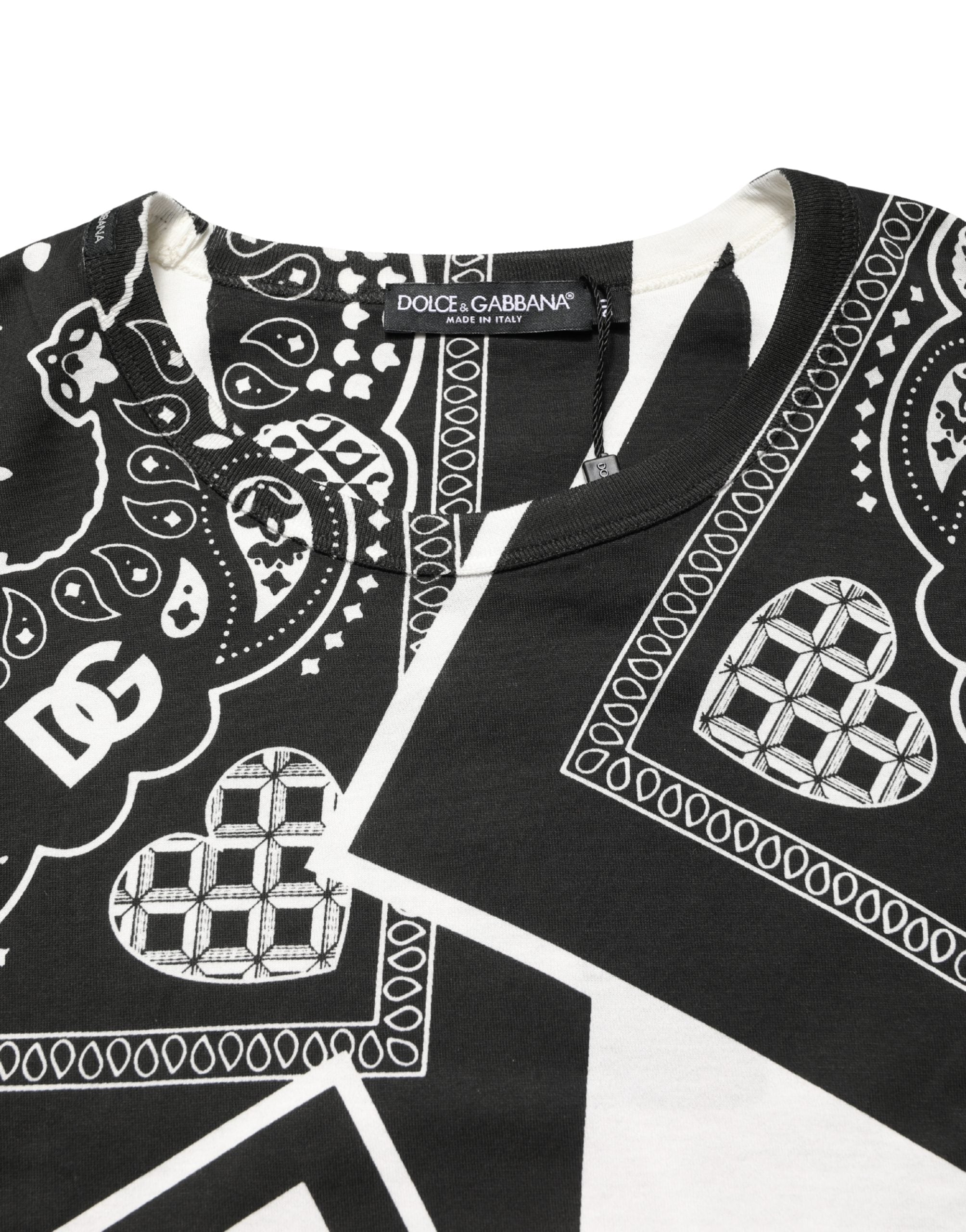 Dolce & Gabbana Black White Bandana Cotton Crew Neck  T-shirt