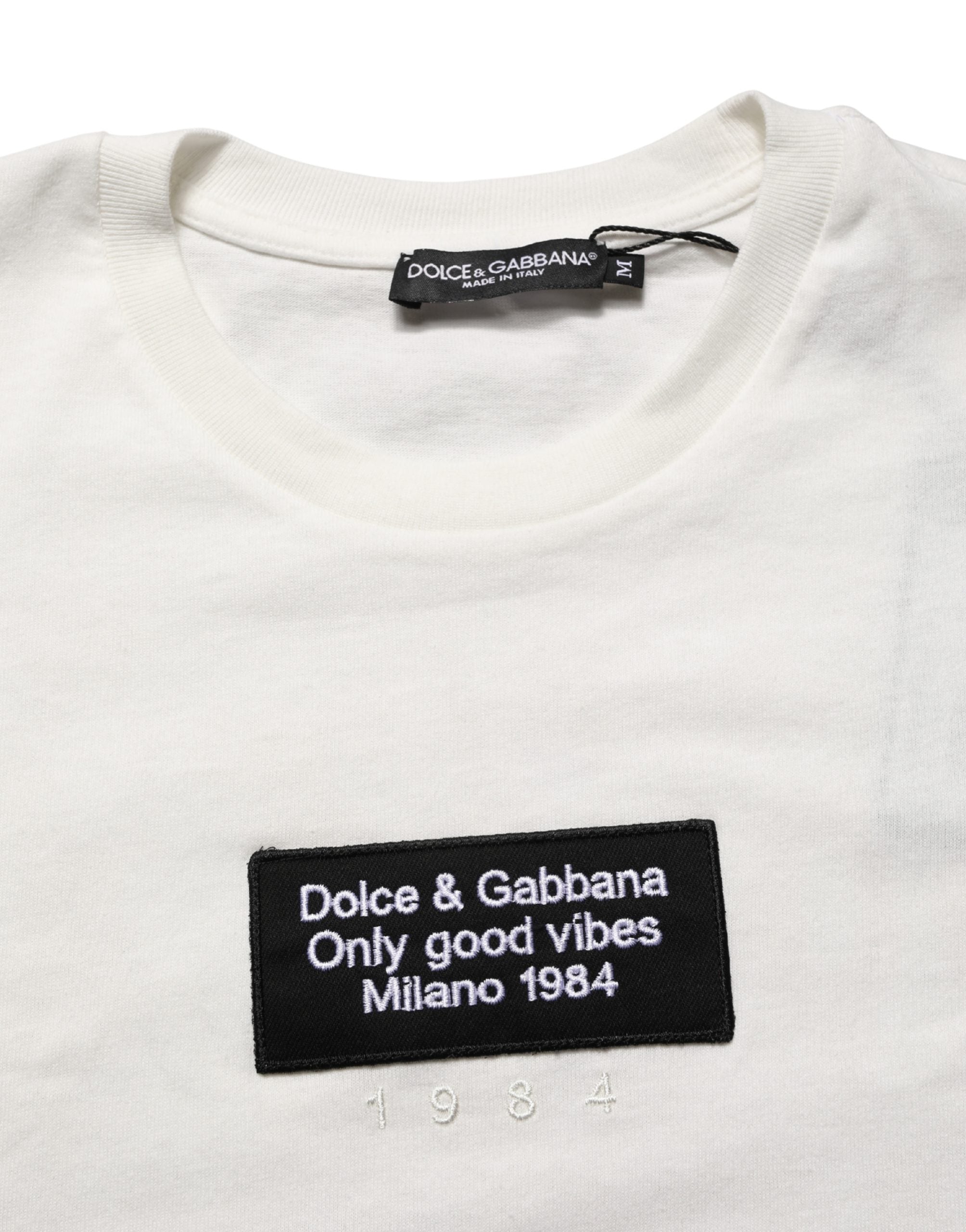 Dolce & Gabbana White Logo Patch Cotton Men Crew Neck  T-shirt