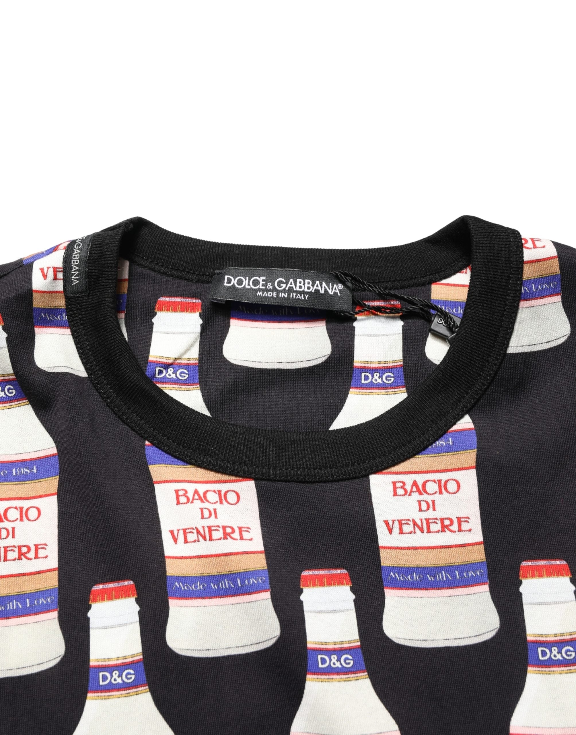 Dolce & Gabbana Black Bottle Print Cotton Crew Neck  T-shirt