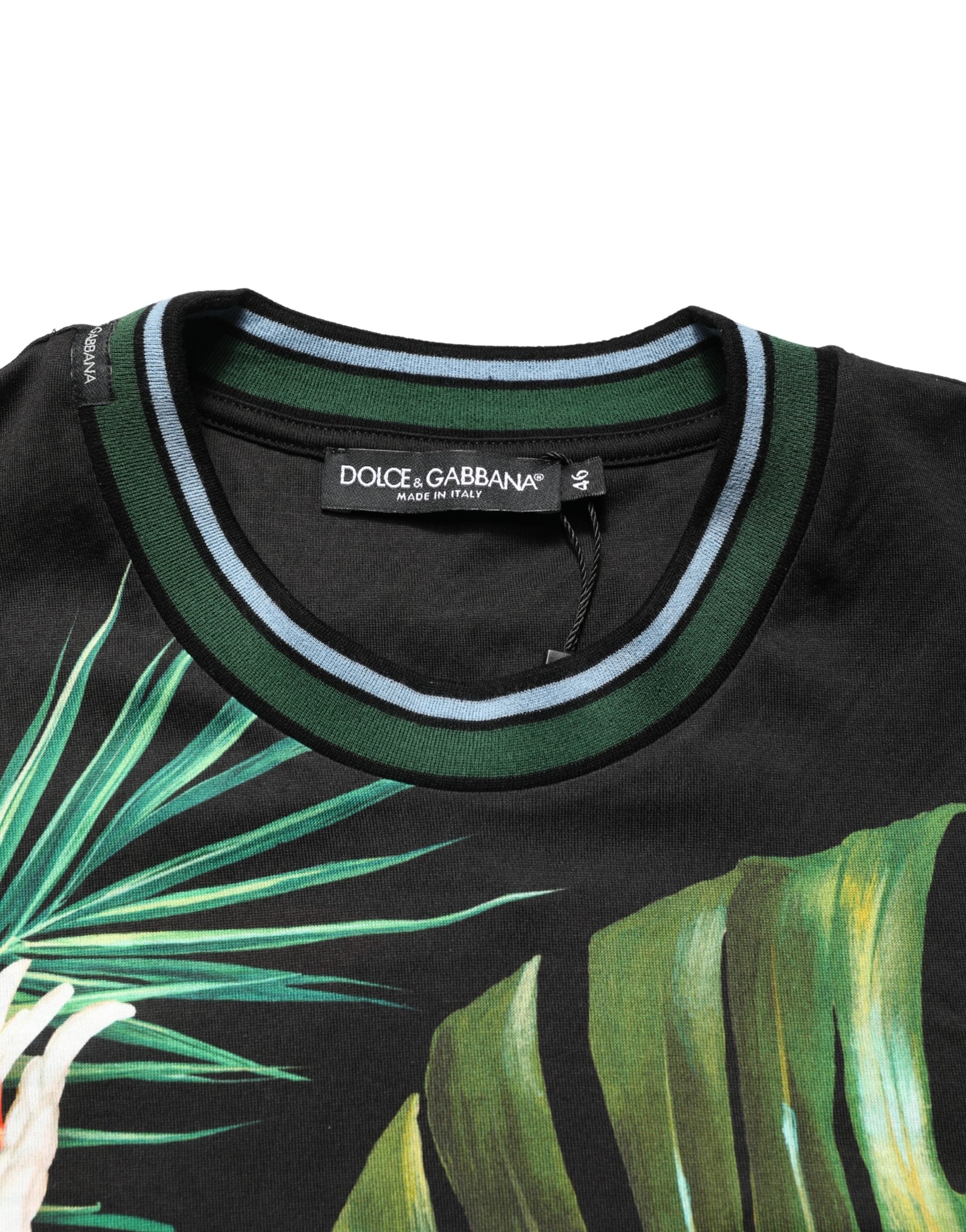 Dolce & Gabbana Black Bird Print Cotton Men Crew Neck T-shirt