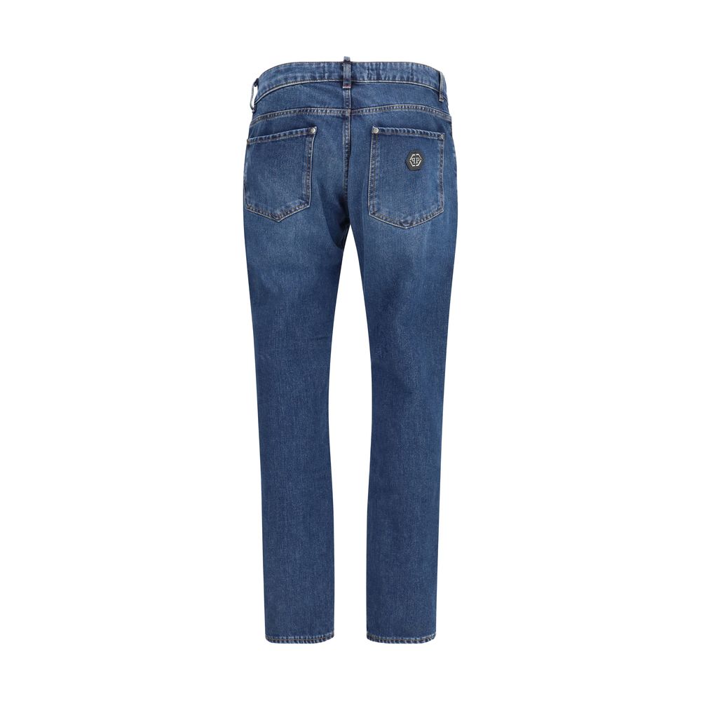 Philipp Plein Blue Cotton Straight-Leg Jeans