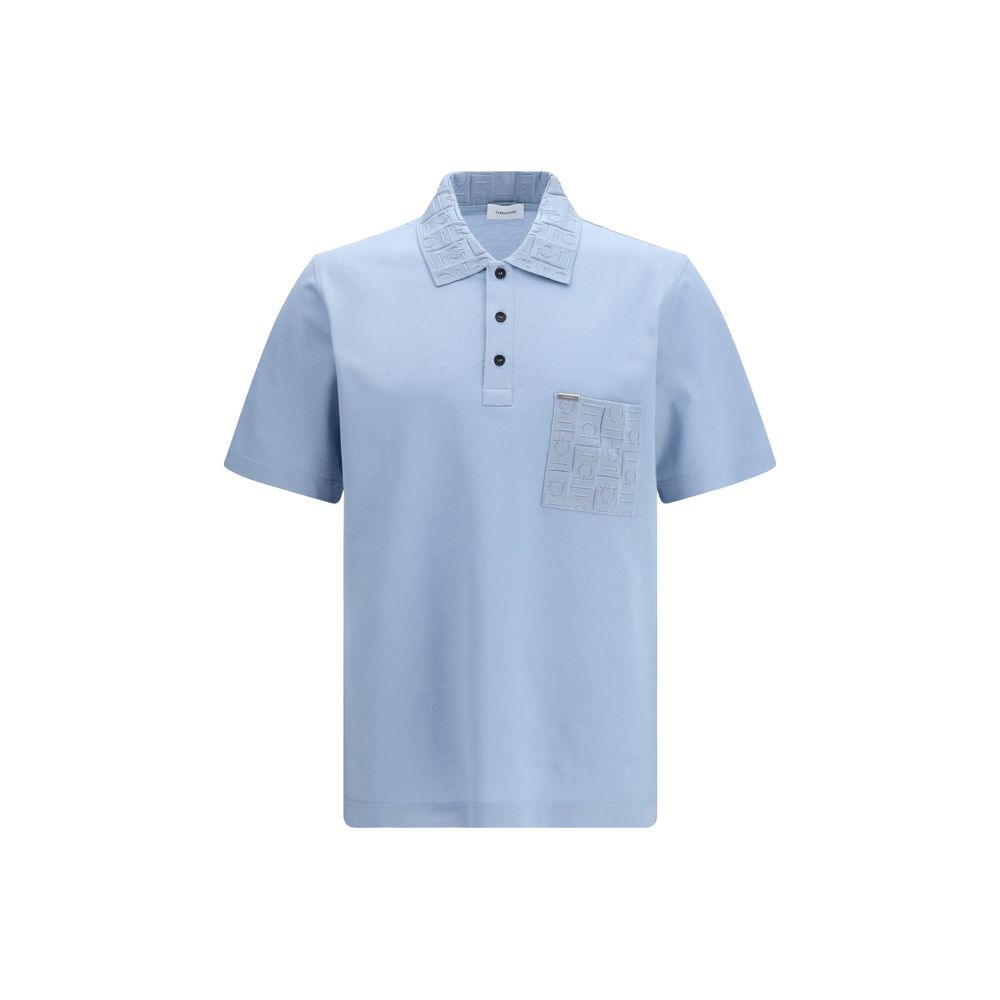 Ferragamo Blue Cotton Polo Shirt
