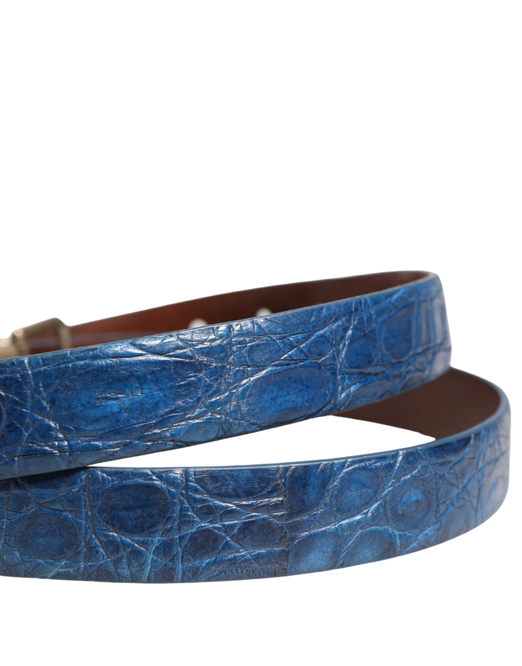 حزام دولتشي آند غابانا من الجلد الكحلي مع إبزيم معدني ذهبي