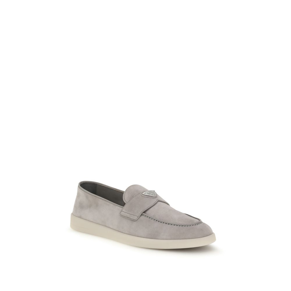 Prada Gray Calf Leather Bos Taurus Slip-On Loafers