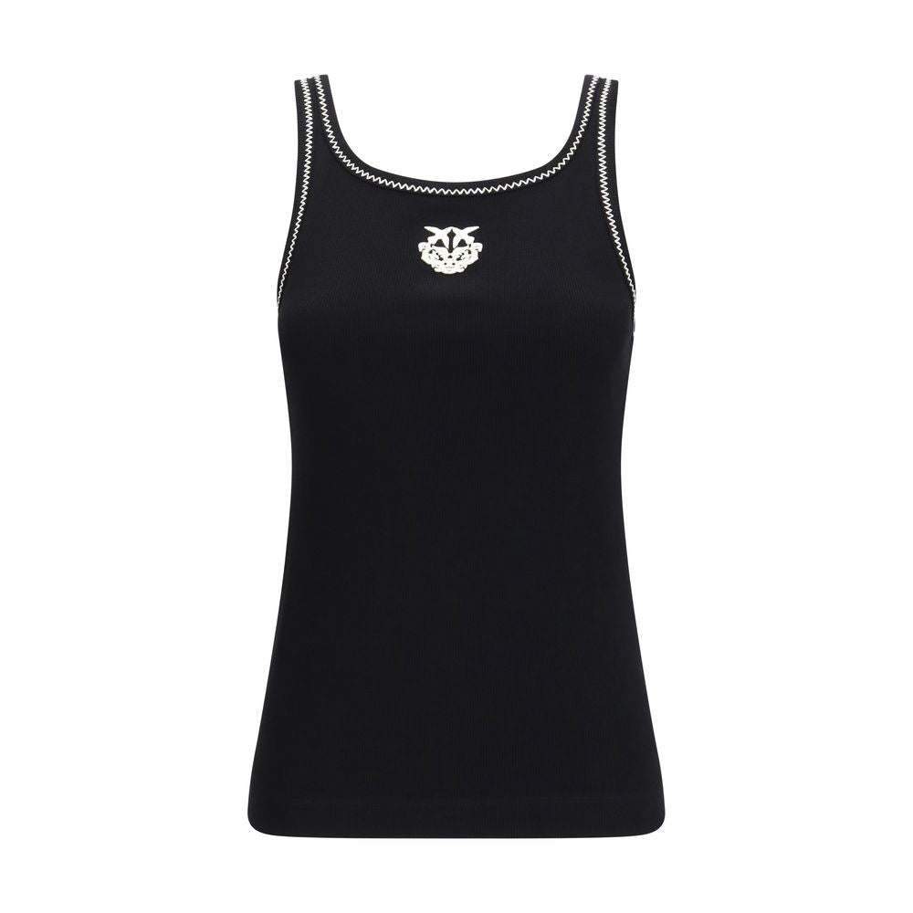 PINKO Black Cotton Sleeveles T-Shirt