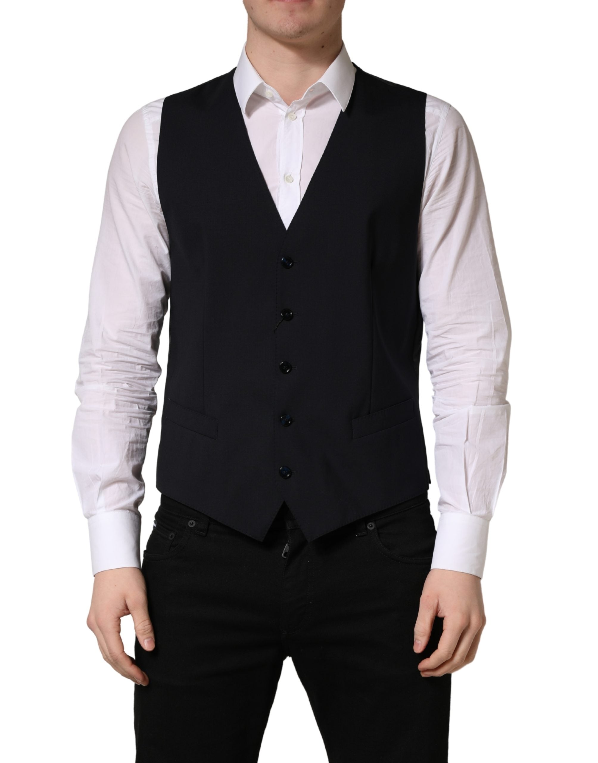 Dolce & Gabbana Black Wool Single Breasted Waistcoat Vest