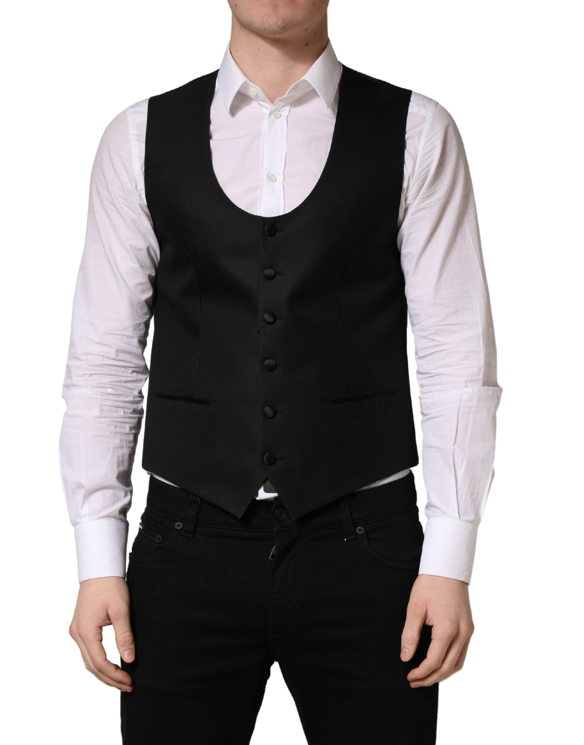 Dolce & Gabbana Black Wool Single Breasted Waistcoat Vest