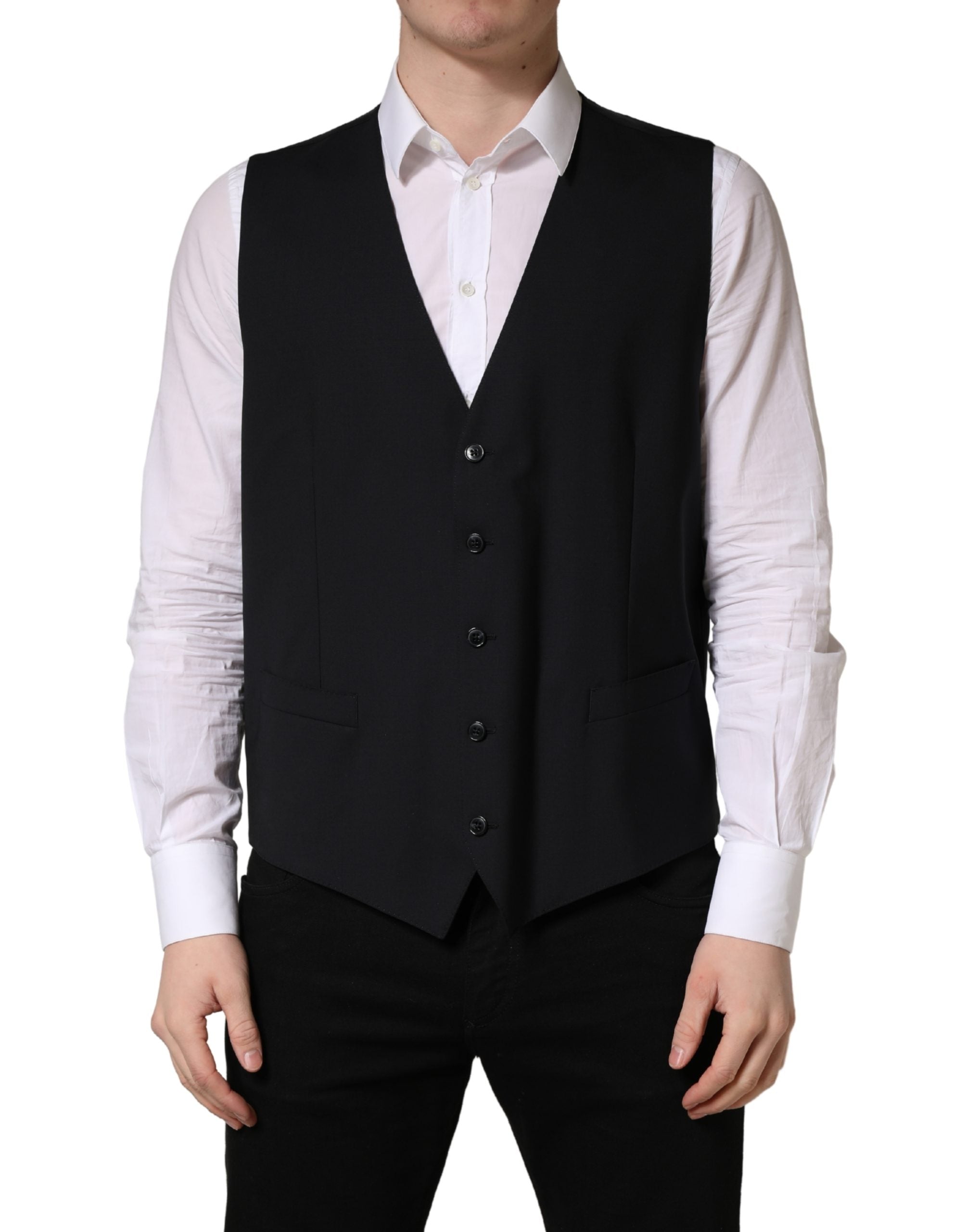 Dolce & Gabbana Black Wool Single Breasted Waistcoat Vest