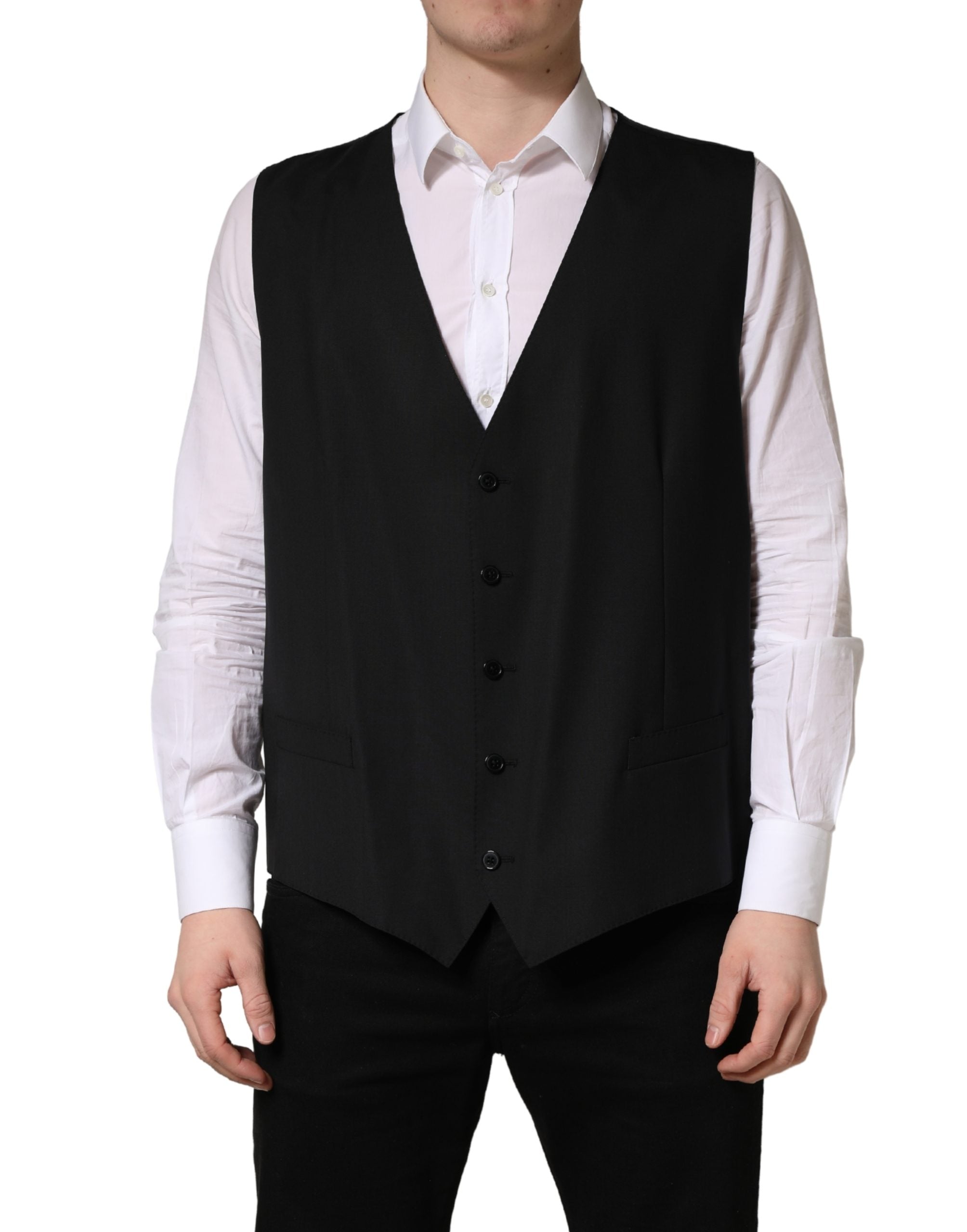 Dolce & Gabbana Black Wool Single Breasted Waistcoat Vest