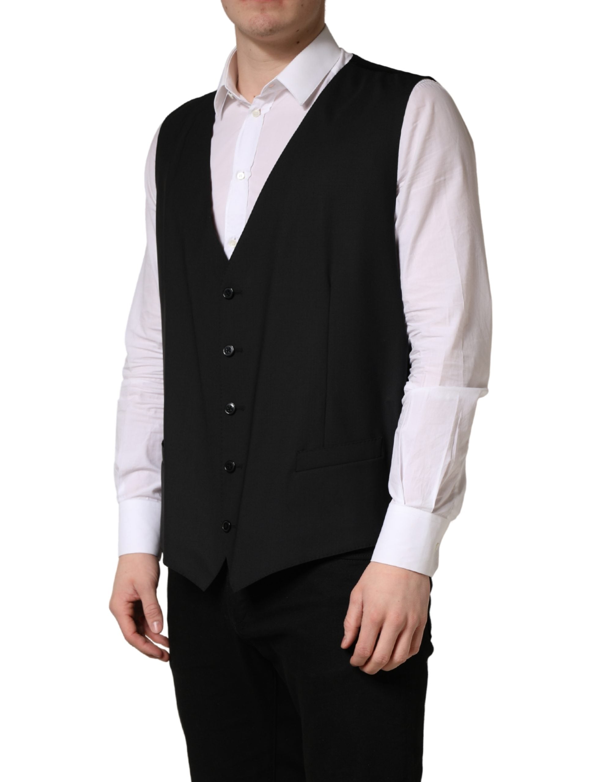 Dolce & Gabbana Black Wool Single Breasted Waistcoat Vest