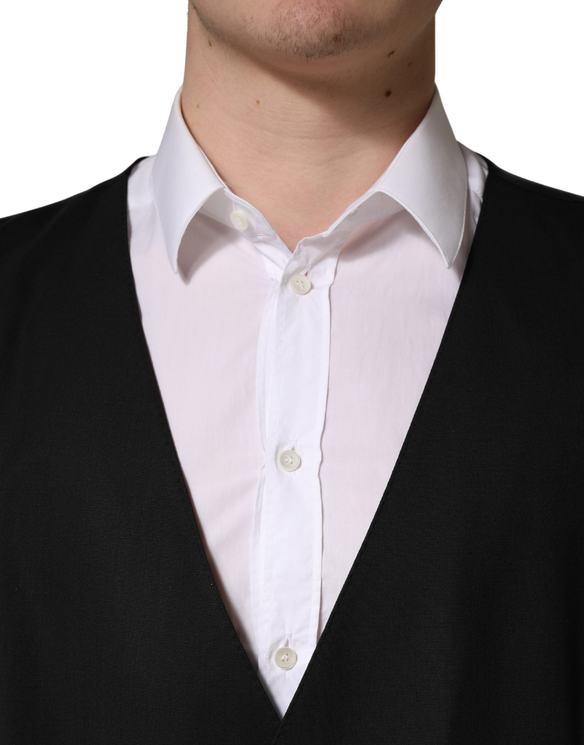 Dolce & Gabbana Black Wool Single Breasted Waistcoat Vest