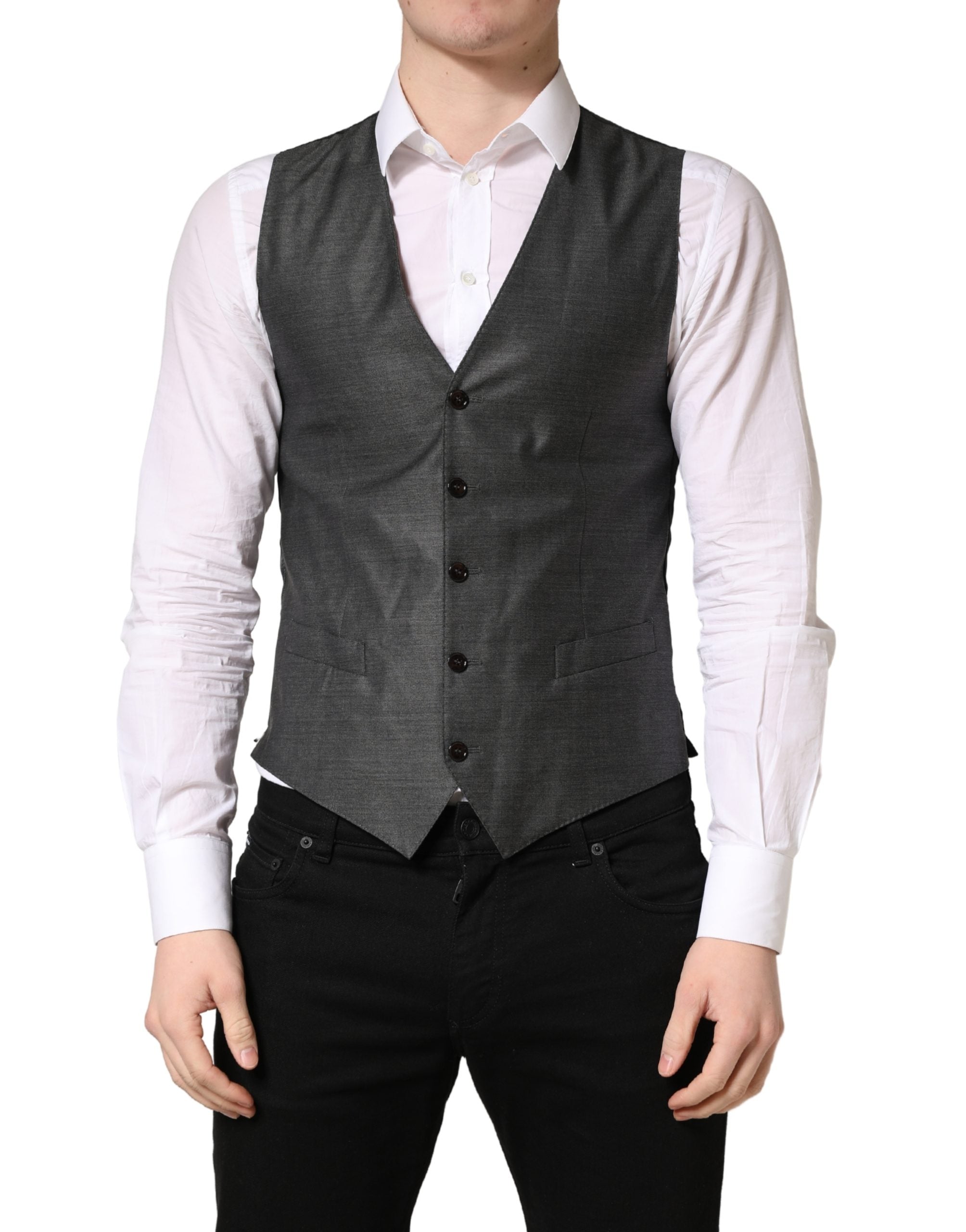 Dolce & Gabbana Dark Gray Wool Dress Formal Waistcoat Vest