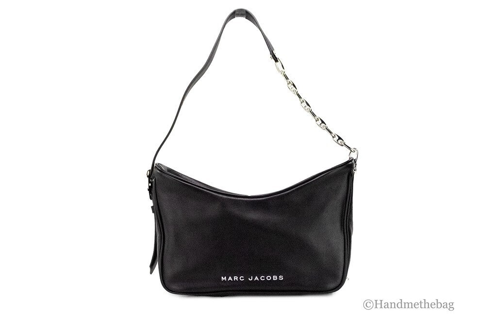 Marc Jacobs Tempo Small Black Smooth Leather Hobo Convertible Shoulder Bag Purse