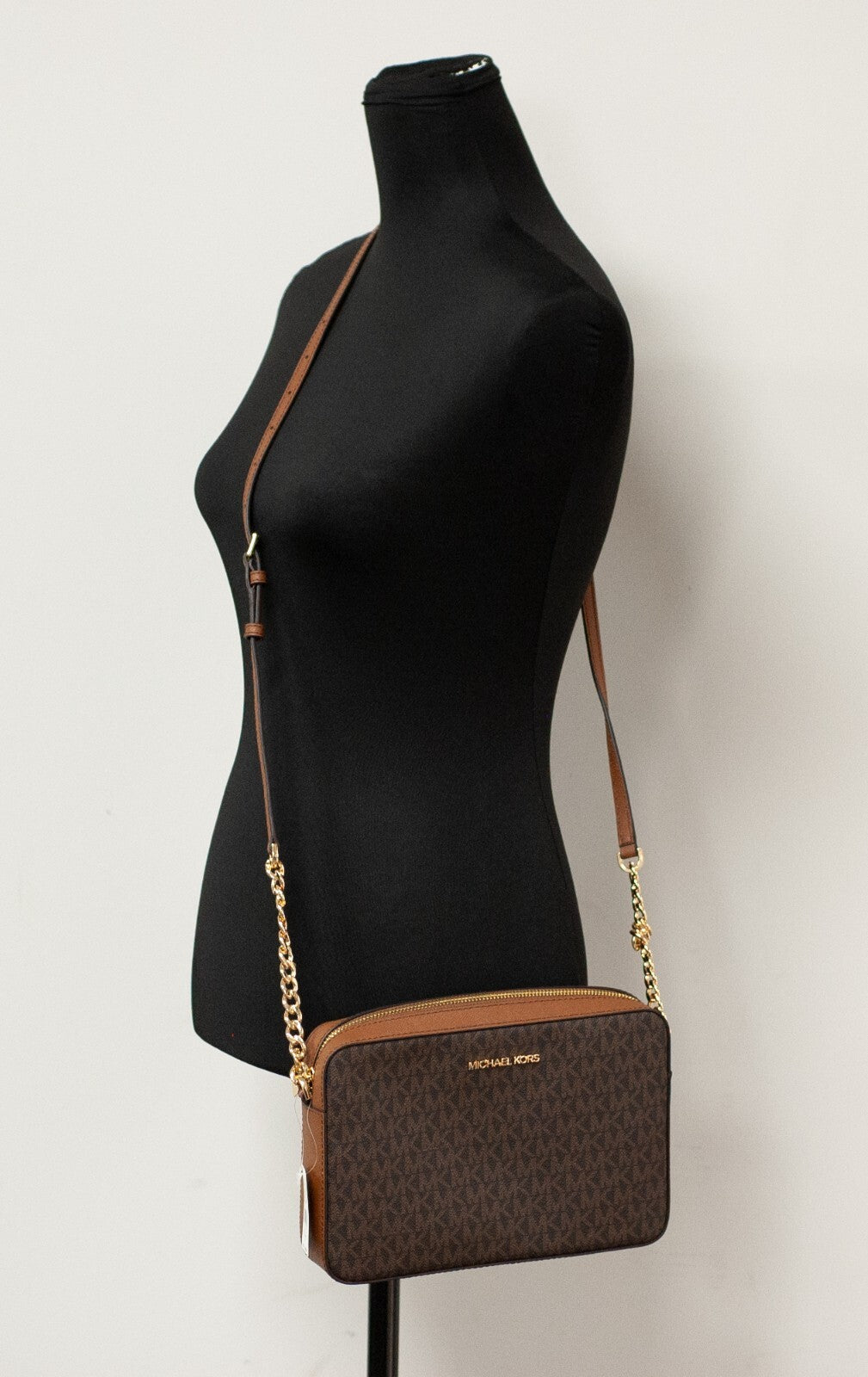 Michael Kors Women'S Jet Set East West Crossbody Handbag Saffiano, Brown Gold, Large