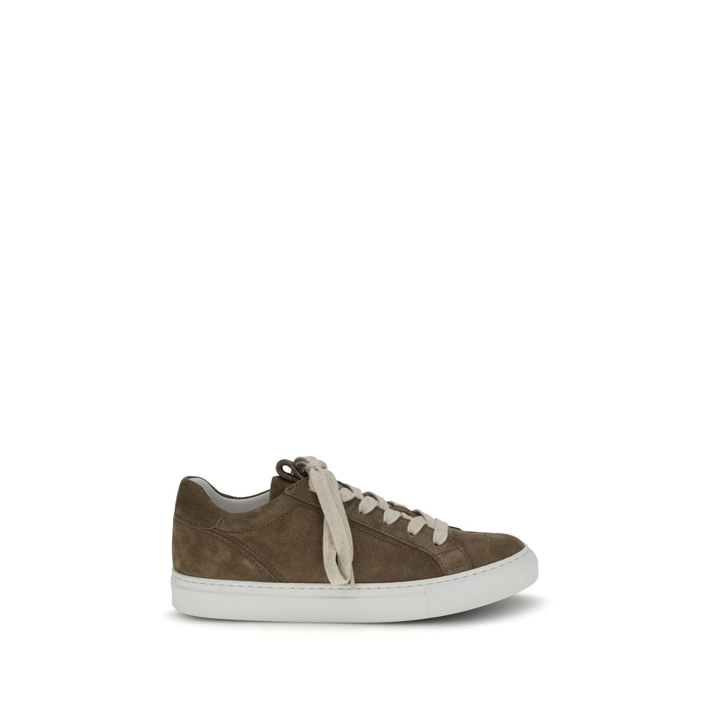 Brunello Cucinelli Brown Calf Leather Bos Taurus Low Top Sneakers