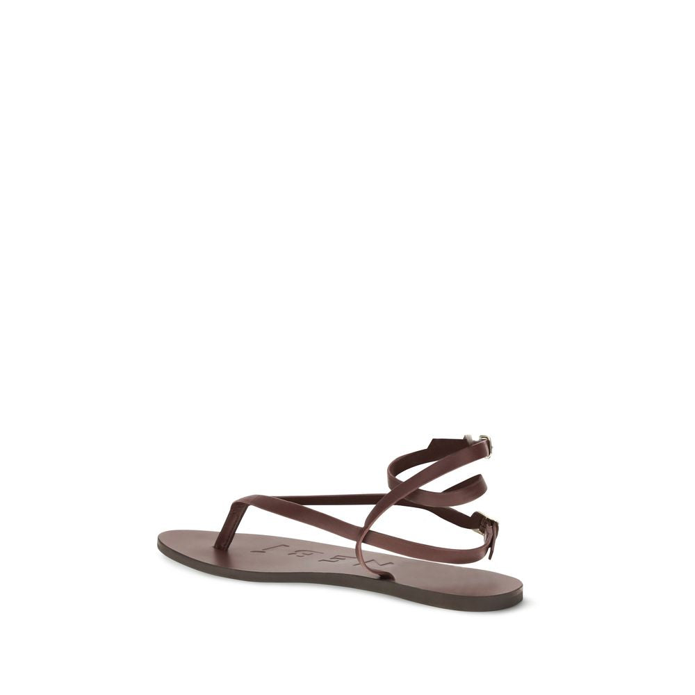 Manebi Brown Calf Leather Bos Taurus Flat Sandals