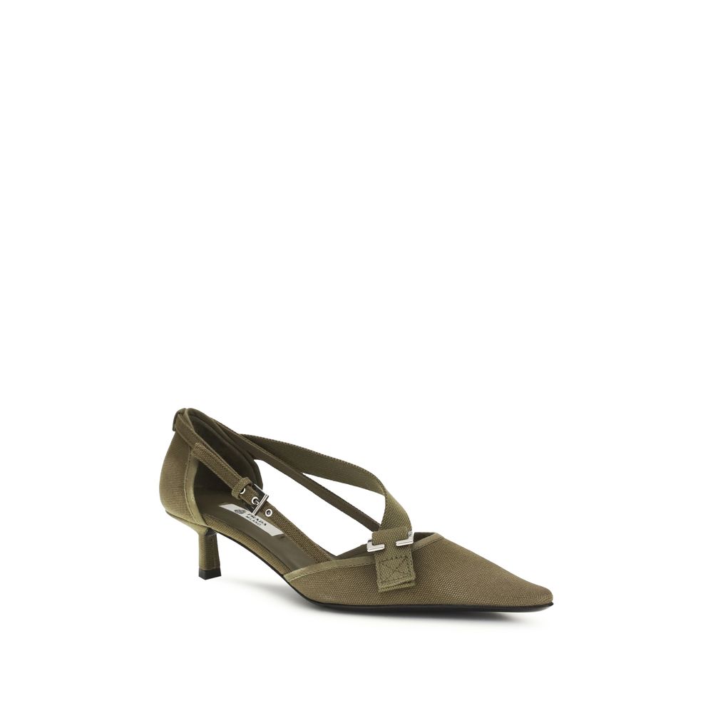 Prada Bicolor Cotton Mid Heel Pumps