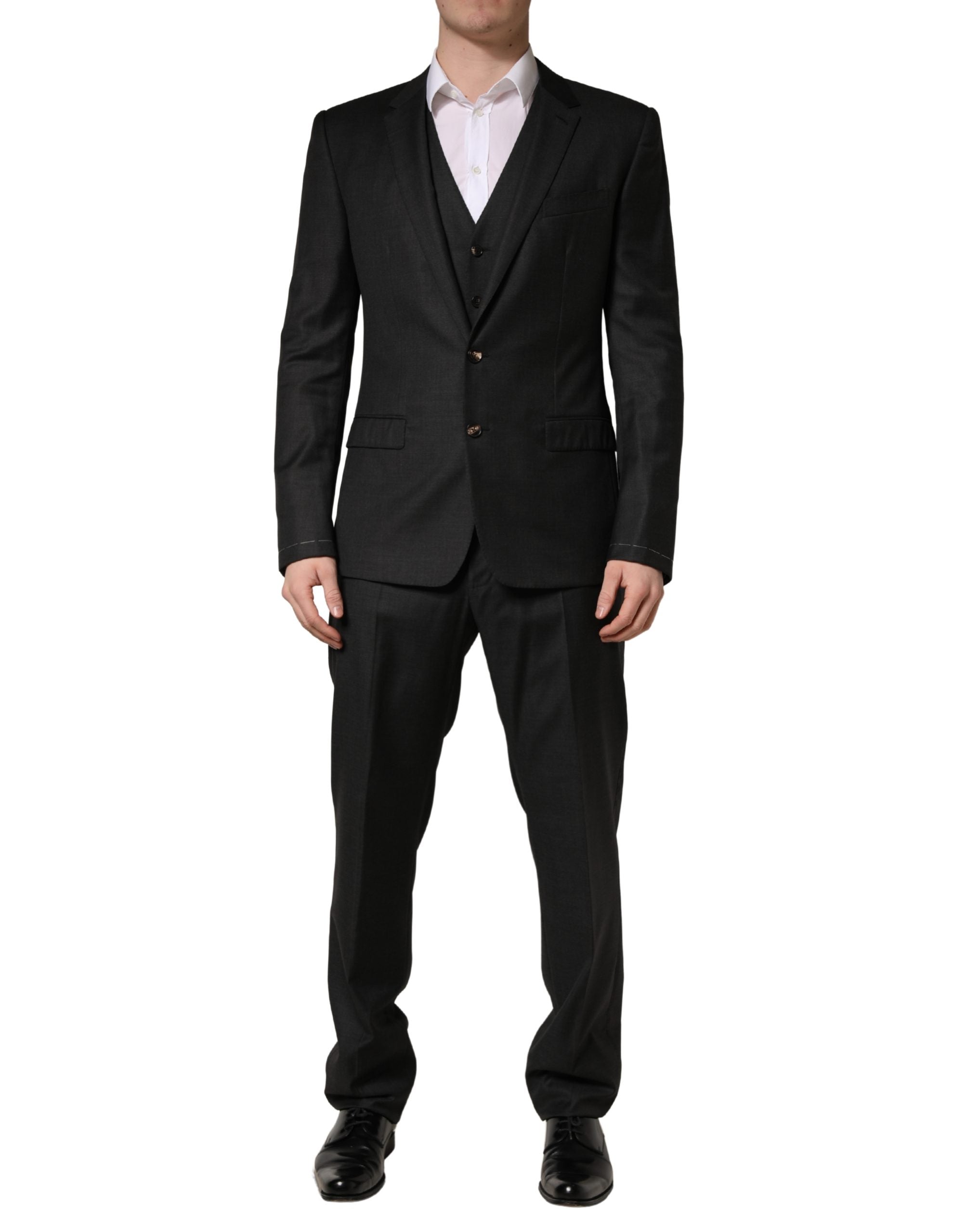 Dolce & Gabbana Black Wool Slim Fit Formal 3 Piece Men Suit