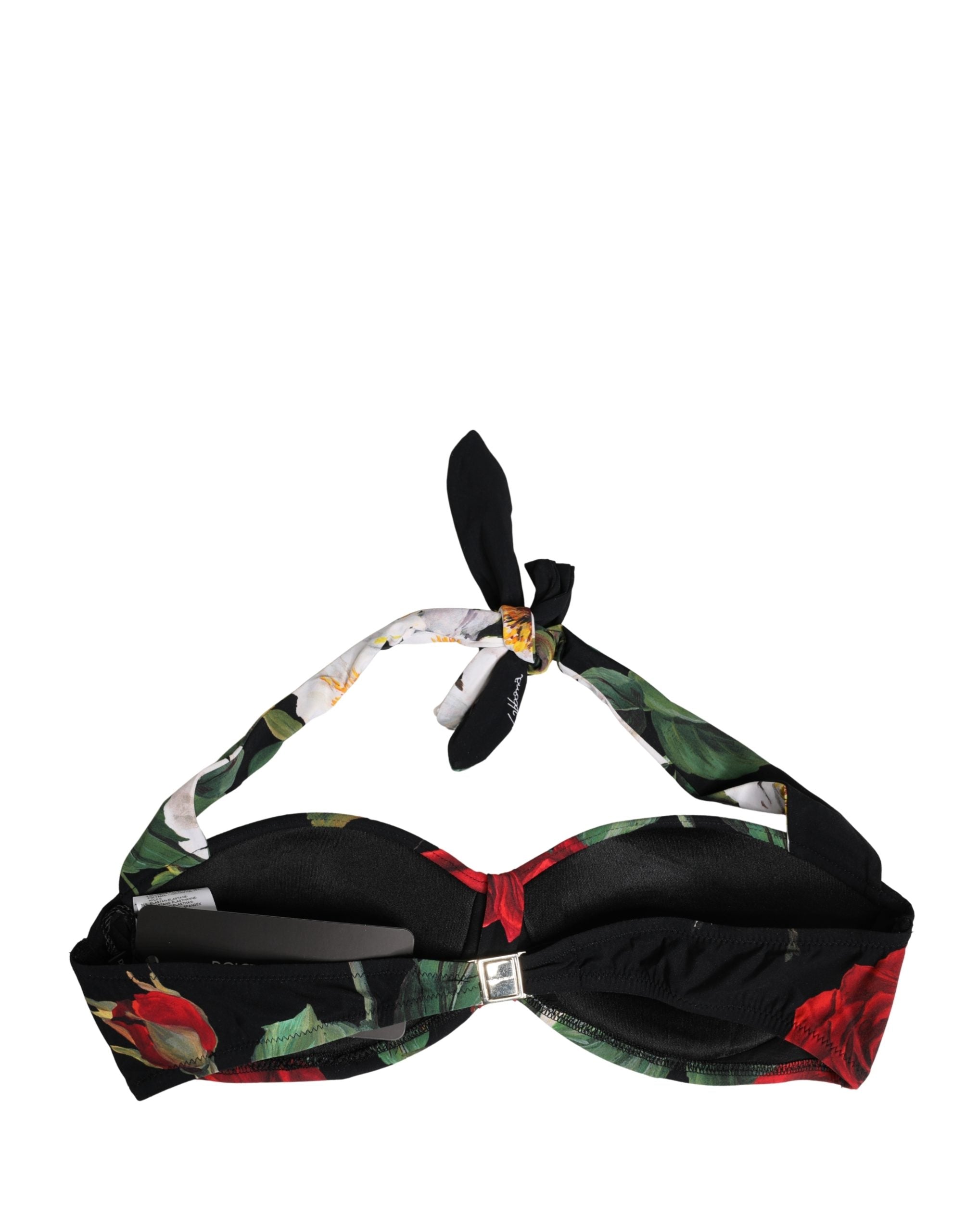 توب بيكيني بتصميم رسن مبطن ونقشة زهور سوداء من دولتشي آند غابانا (Dolce & Gabbana)