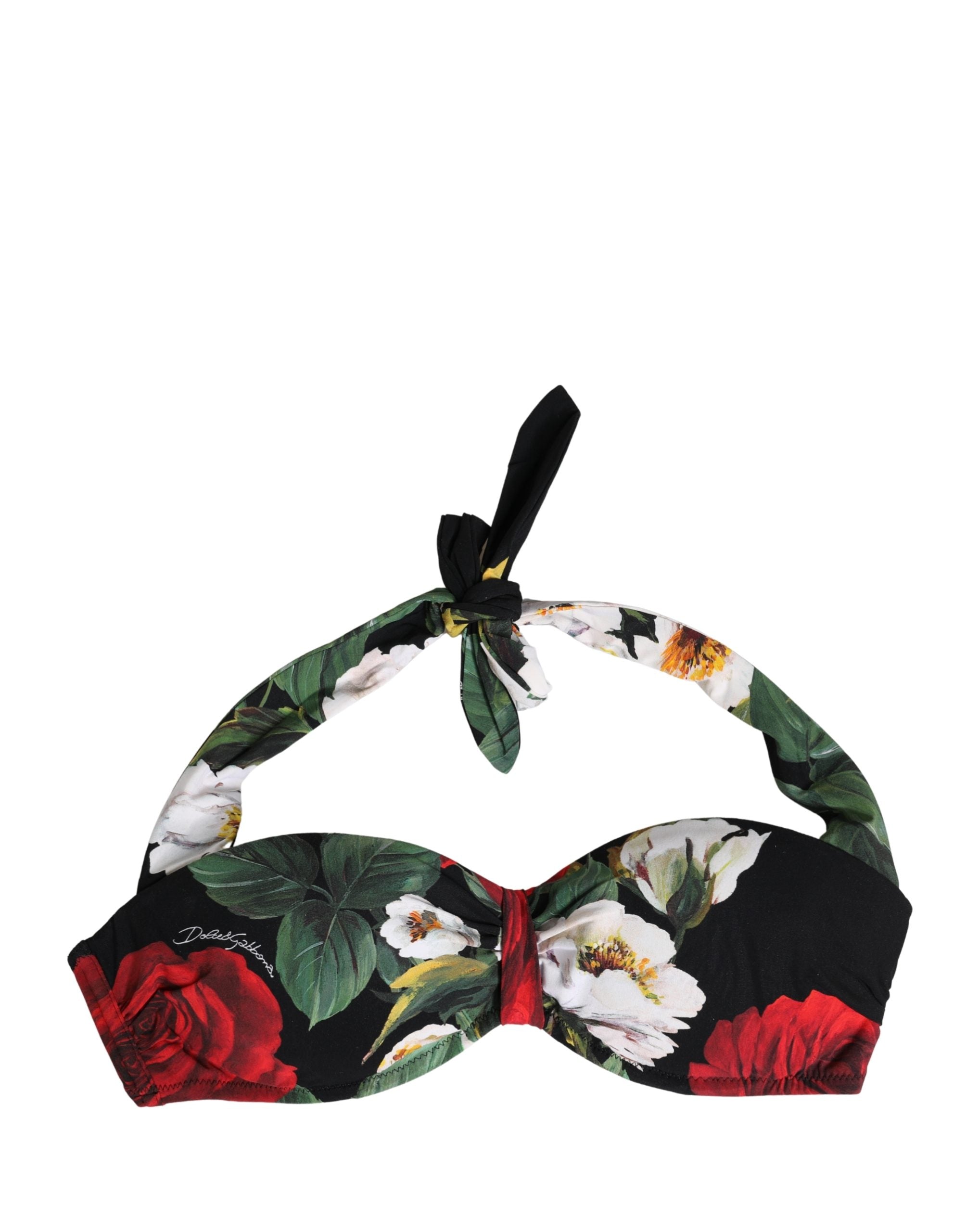 توب بيكيني بتصميم رسن مبطن ونقشة زهور سوداء من دولتشي آند غابانا (Dolce & Gabbana)