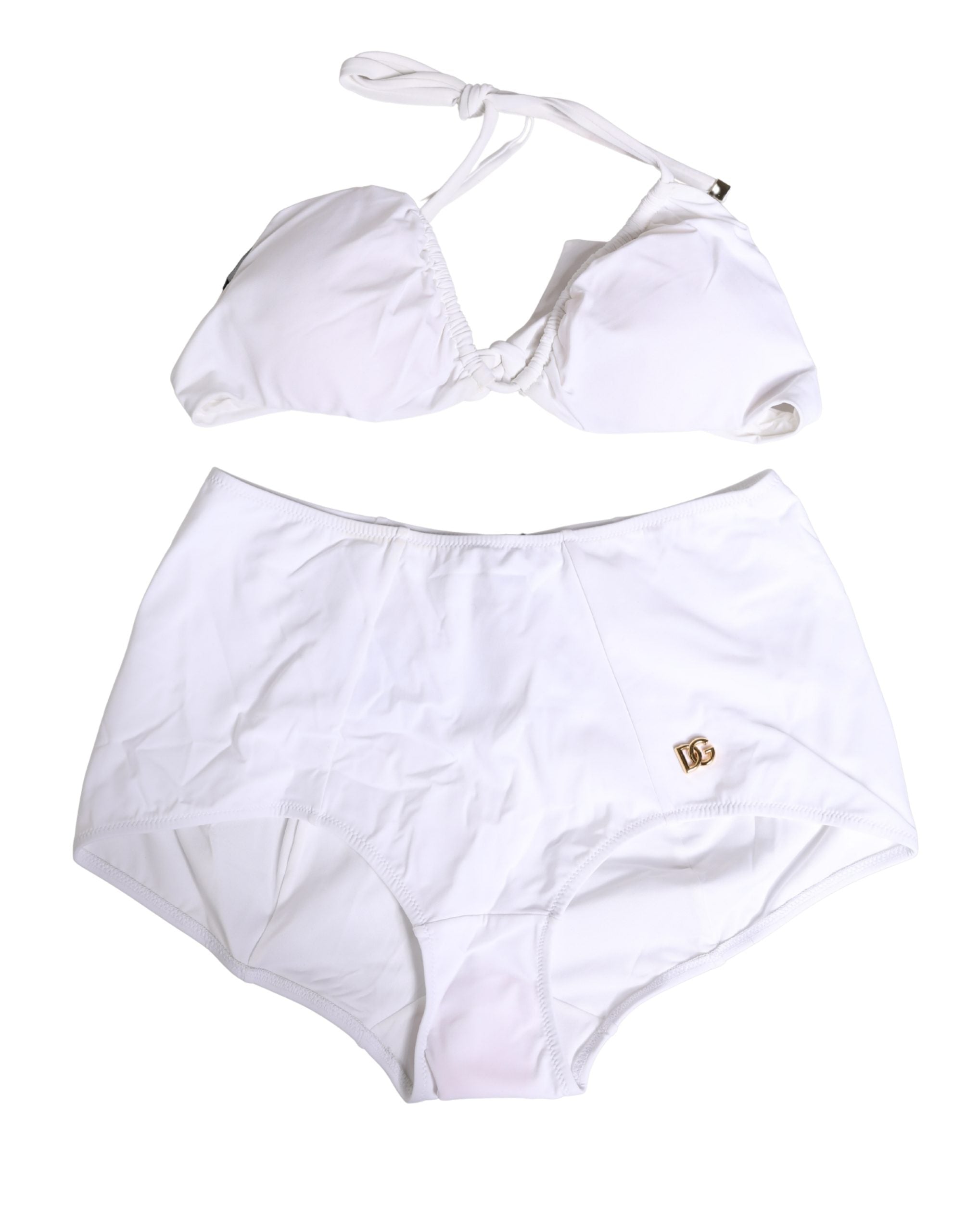 Dolce & Gabbana White Halter Top High Waist Bikini Bottom Swimwear