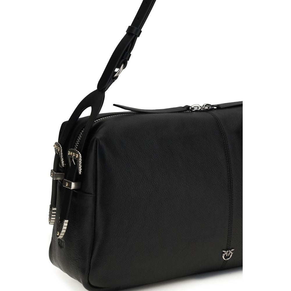 PINKO Black Calf Leather Bos Taurus Shoulder Bag