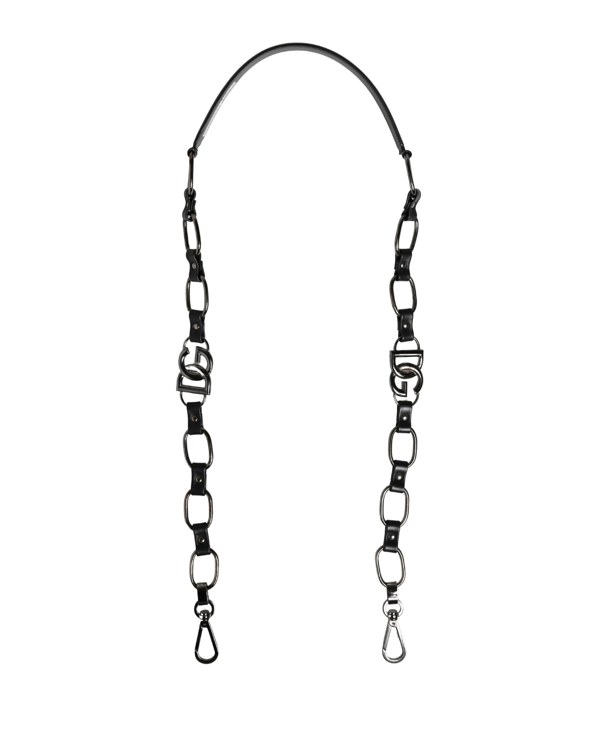 Dolce & Gabbana Black Leather Silver Chain Bag Accessory Shoulder Strap