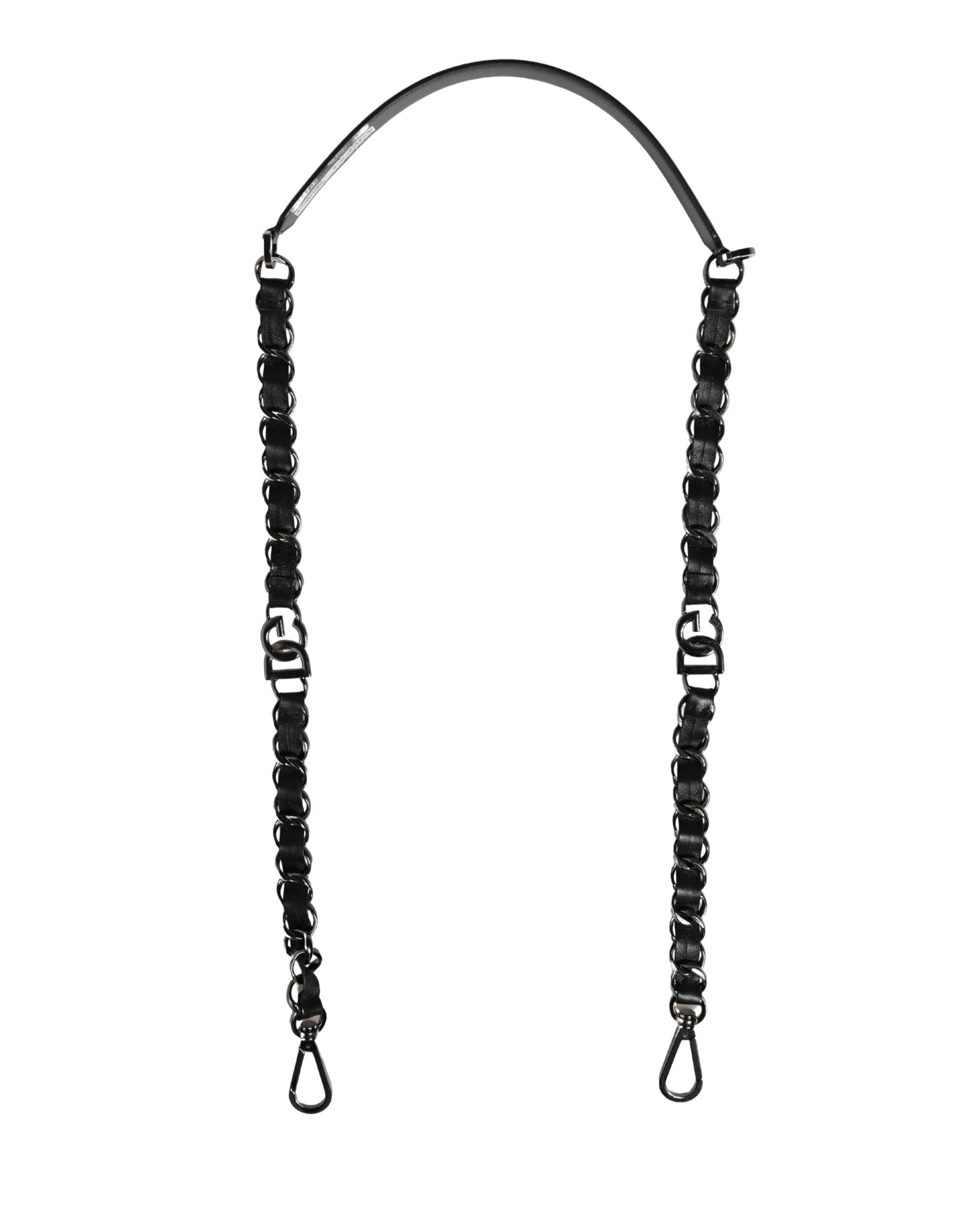 Dolce & Gabbana Black Leather Silver Chain Bag Accessory Shoulder Strap