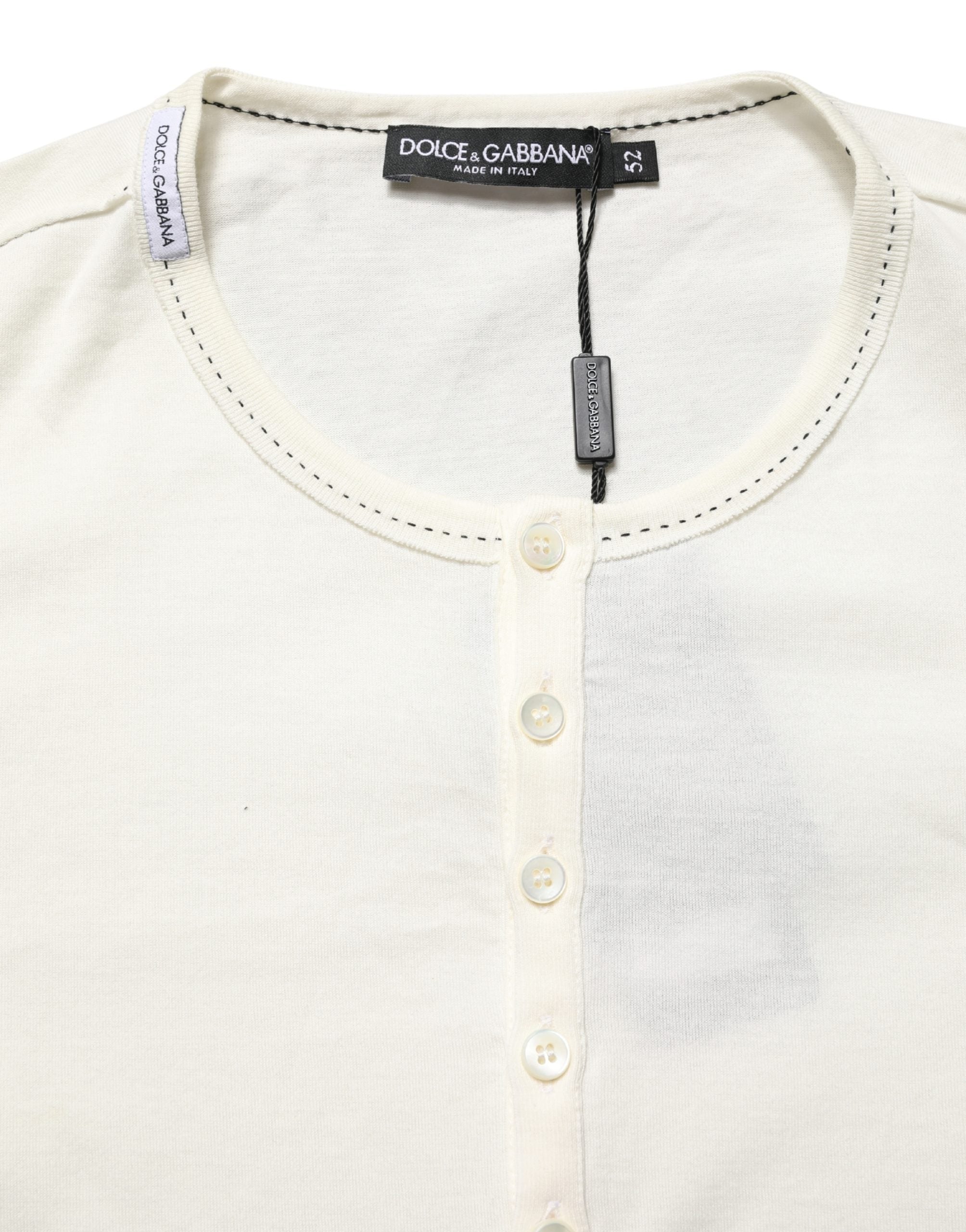 Dolce & Gabbana White Long Sleeves Henley Pullover Sweater