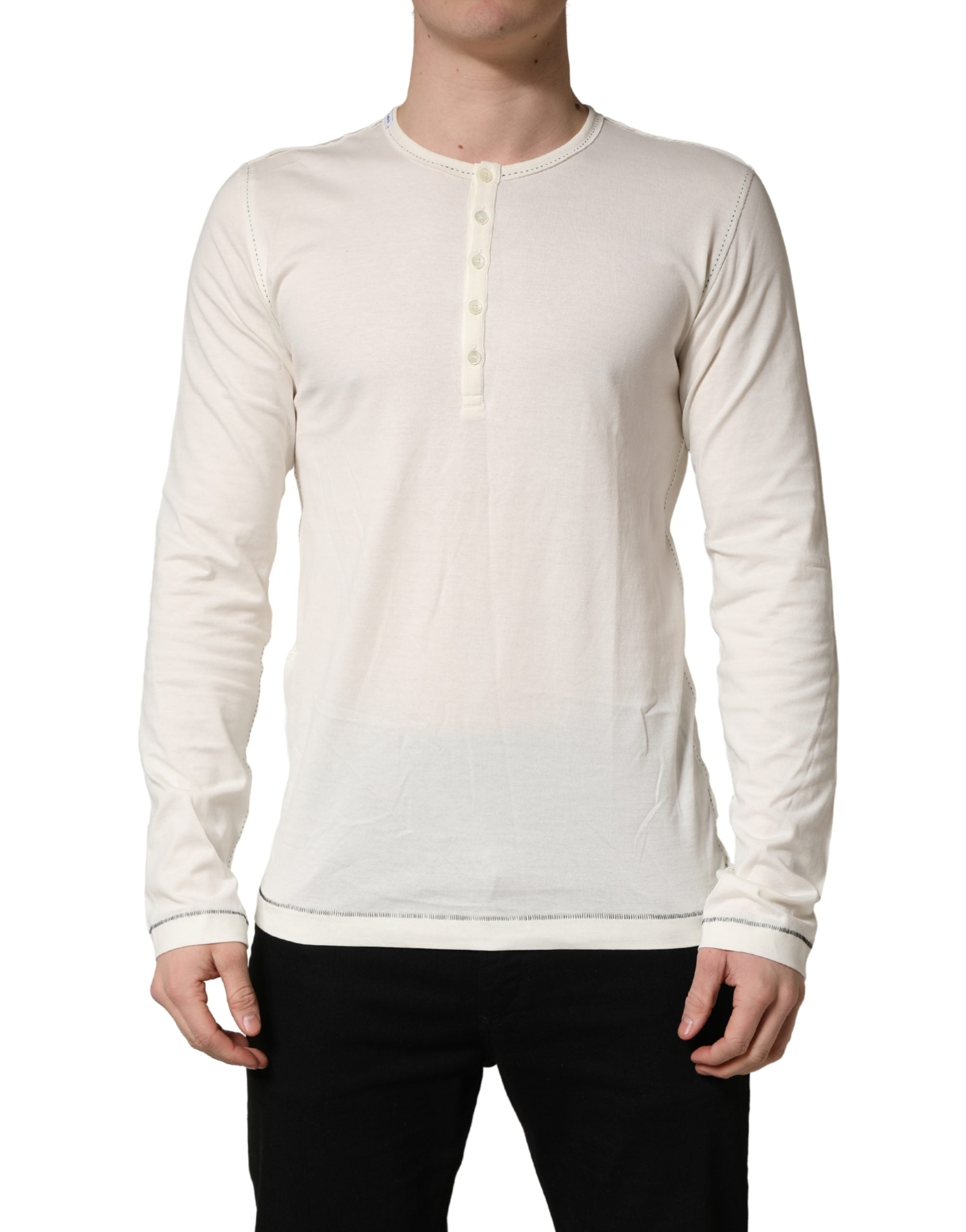 Dolce & Gabbana White Long Sleeves Henley Pullover Sweater
