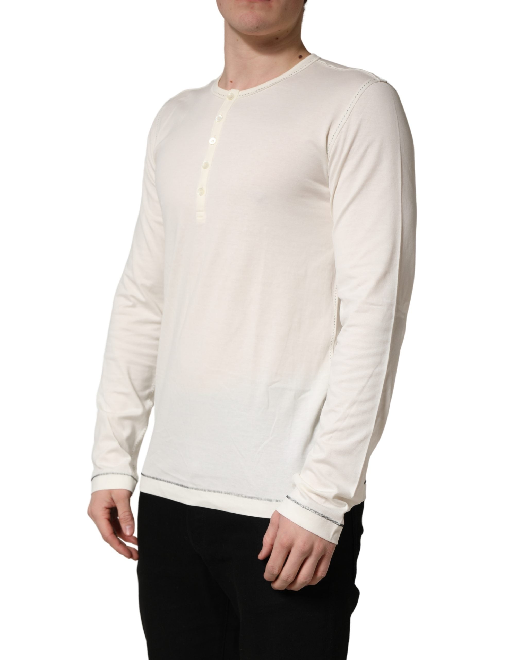Dolce & Gabbana White Long Sleeves Henley Pullover Sweater