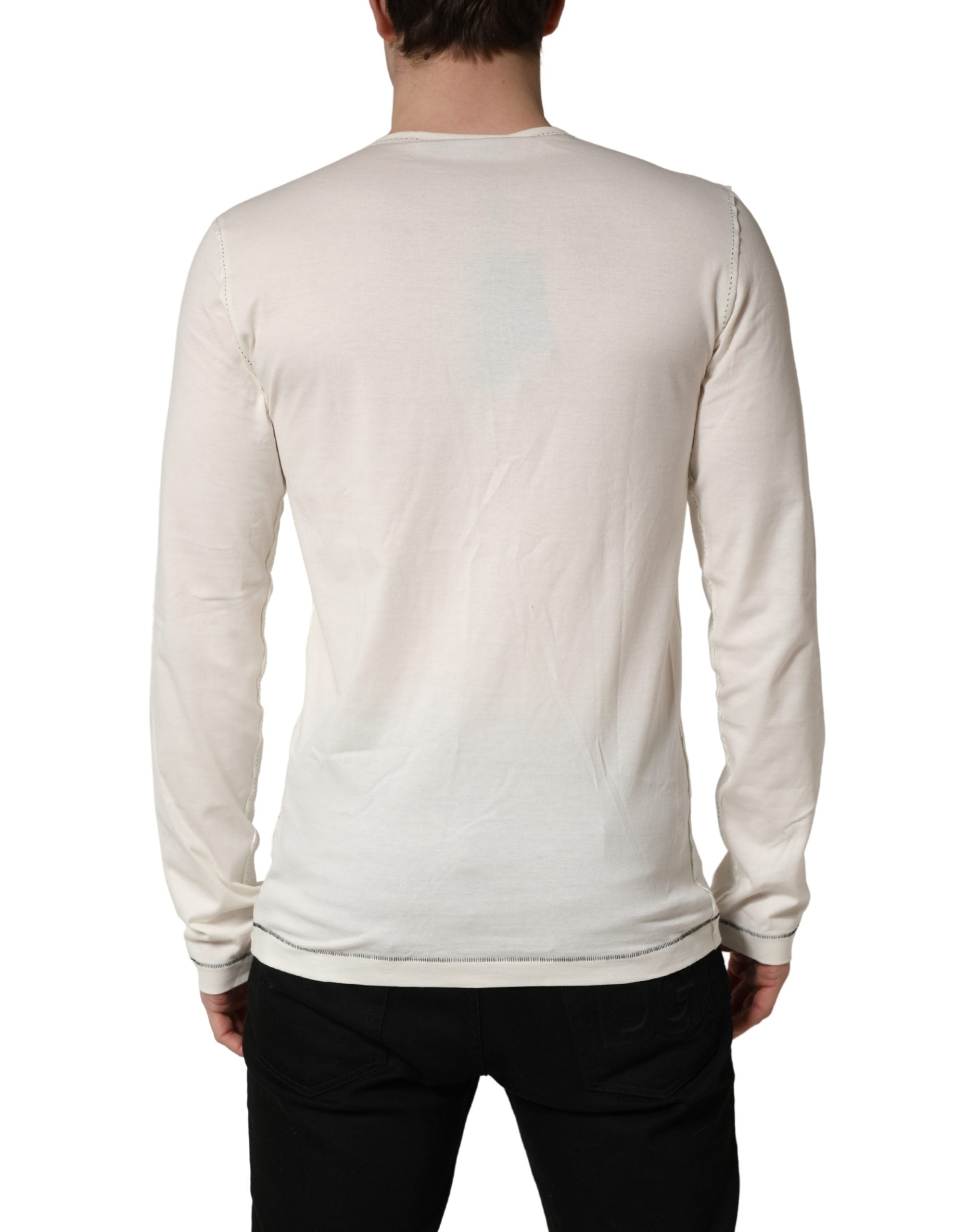 Dolce & Gabbana White Long Sleeves Henley Pullover Sweater