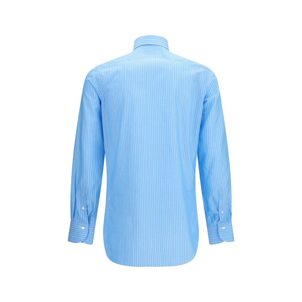 Finamore Blue Cotton Pattern Shirt