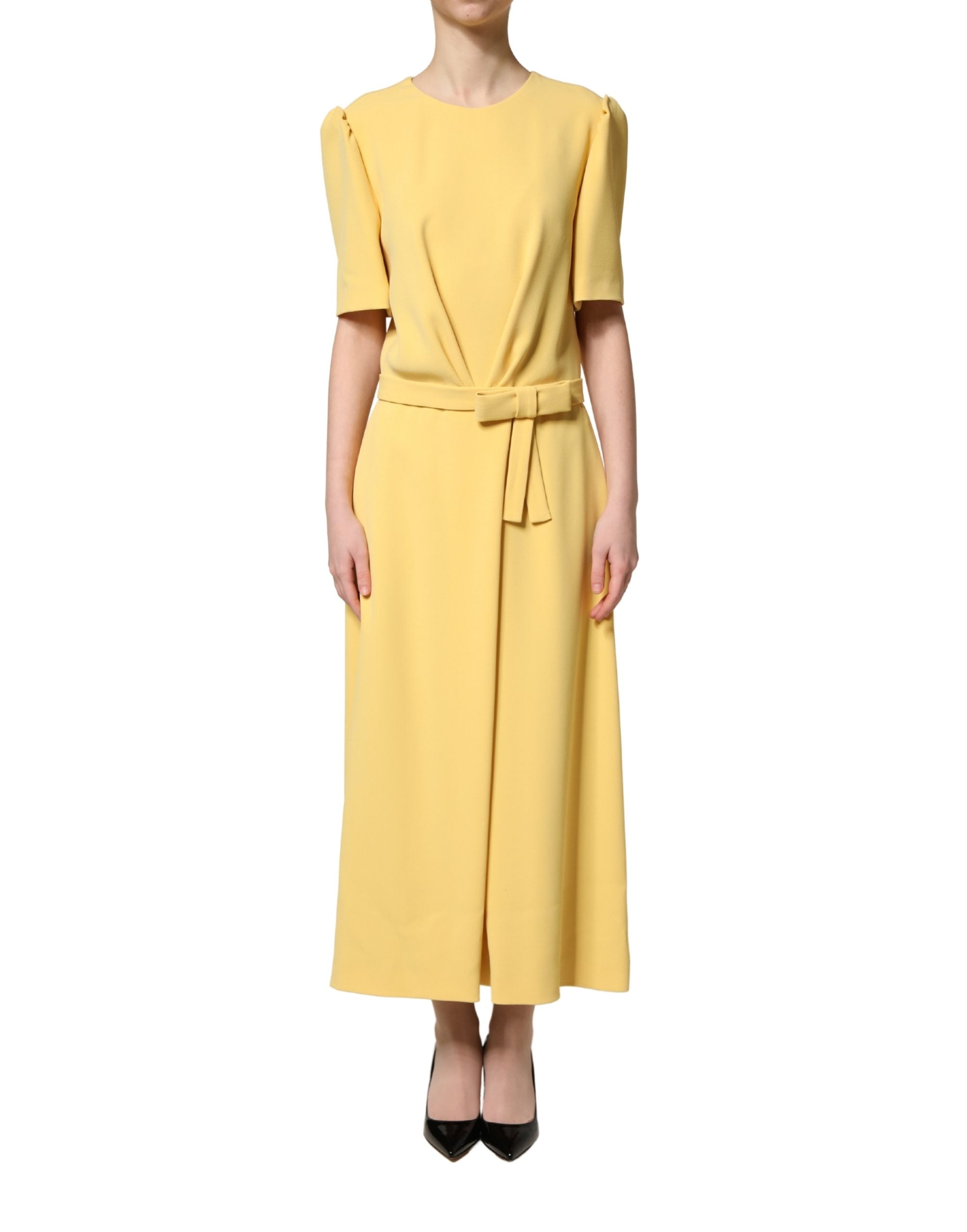 Dolce & Gabbana Yellow Short-Sleeved Crew Neck Midi Dress